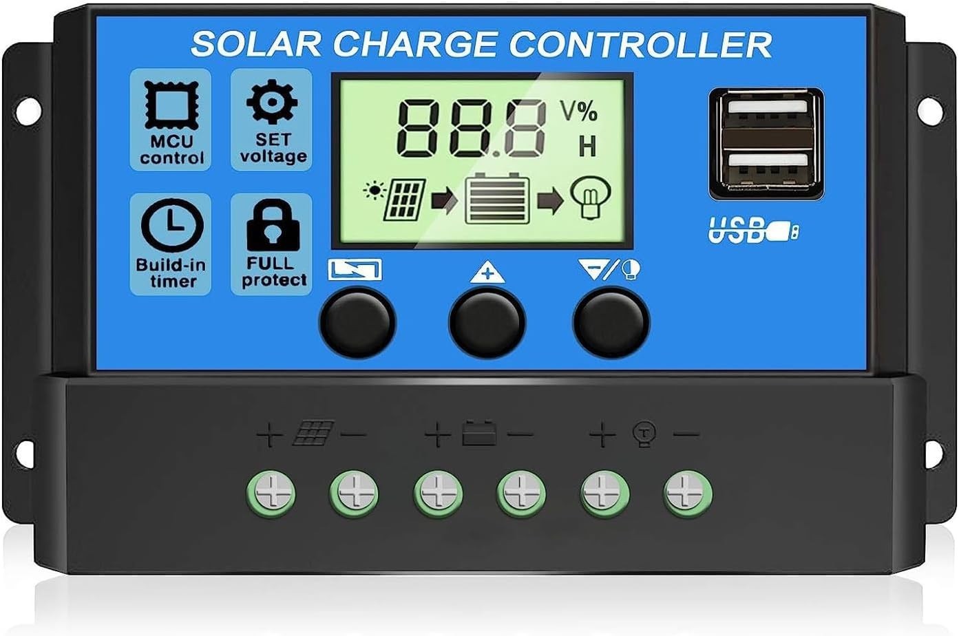 Smart 30A PWM Solar Charge Controller - LCD Display, Timer & Safety Protections