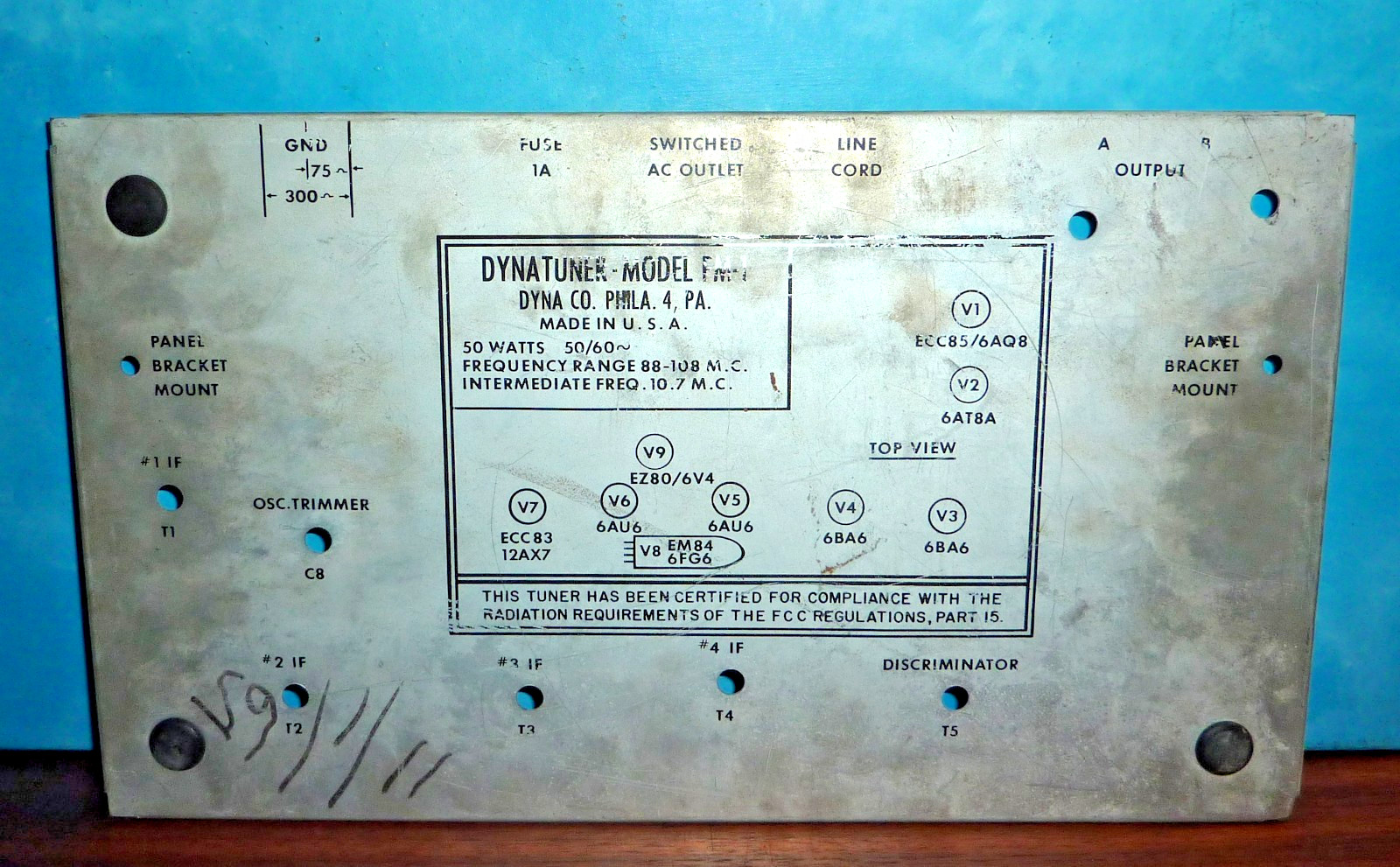 Dynaco Dynatuner Model FM-1 Bottom Cover Panel Plate OEM #4