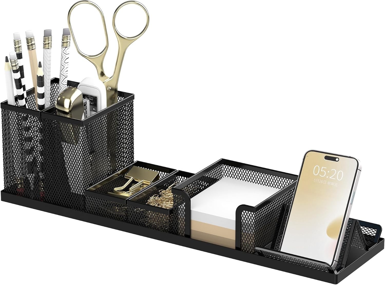 Pen Holder for Desk, 6 Piece Mesh Desk Organizer set for Office Black