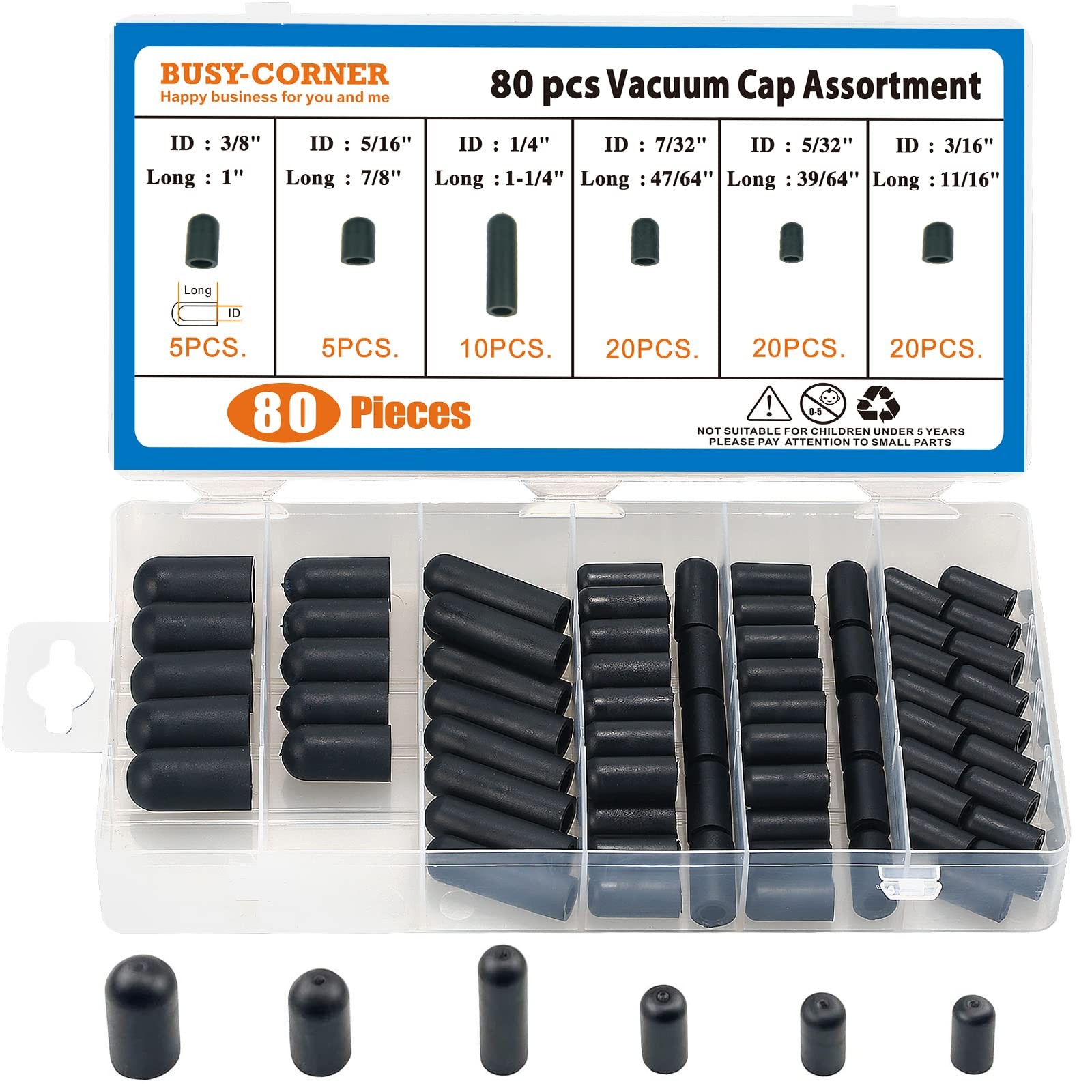 Busy-corner 80 Pieces Vacuum Cap Assortment, Rubber, Dropper Id From 5