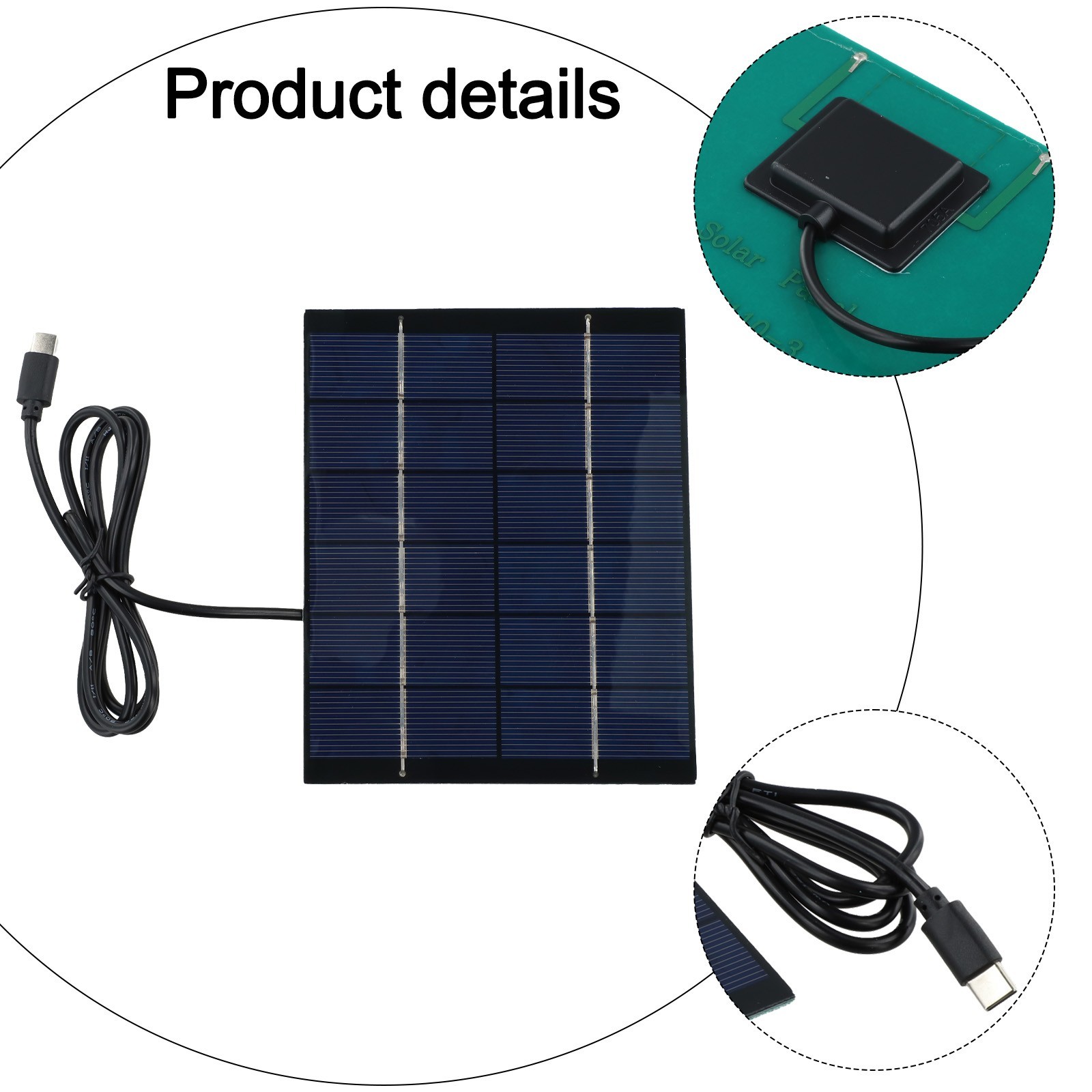 Polycrystalline 2W 6V Solar Panel Charger with For Type C Output and 1M Cable