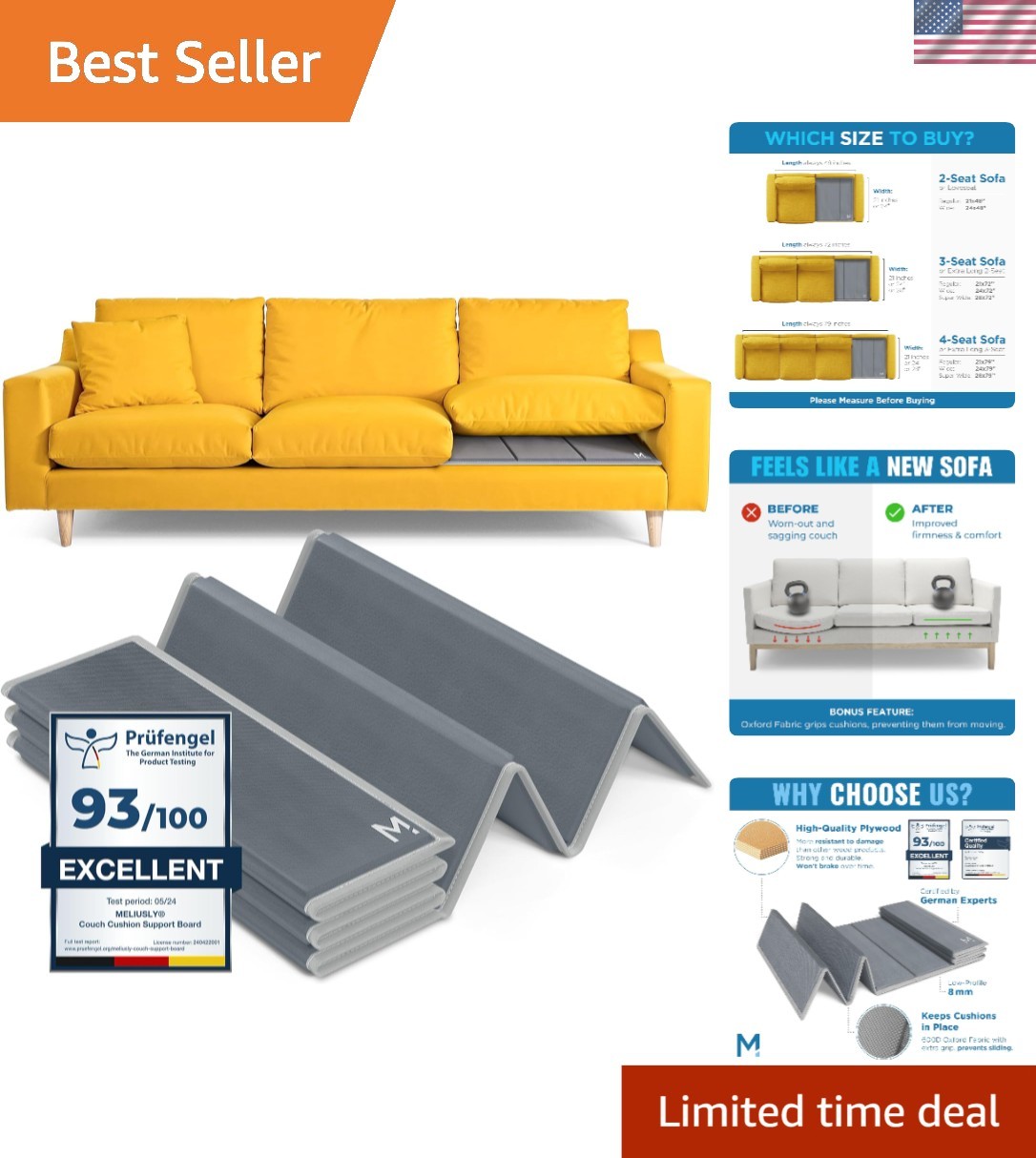 Heavy Duty Sofa Support Board Support Cushion Sagging Couch Reinforced Wood 2...