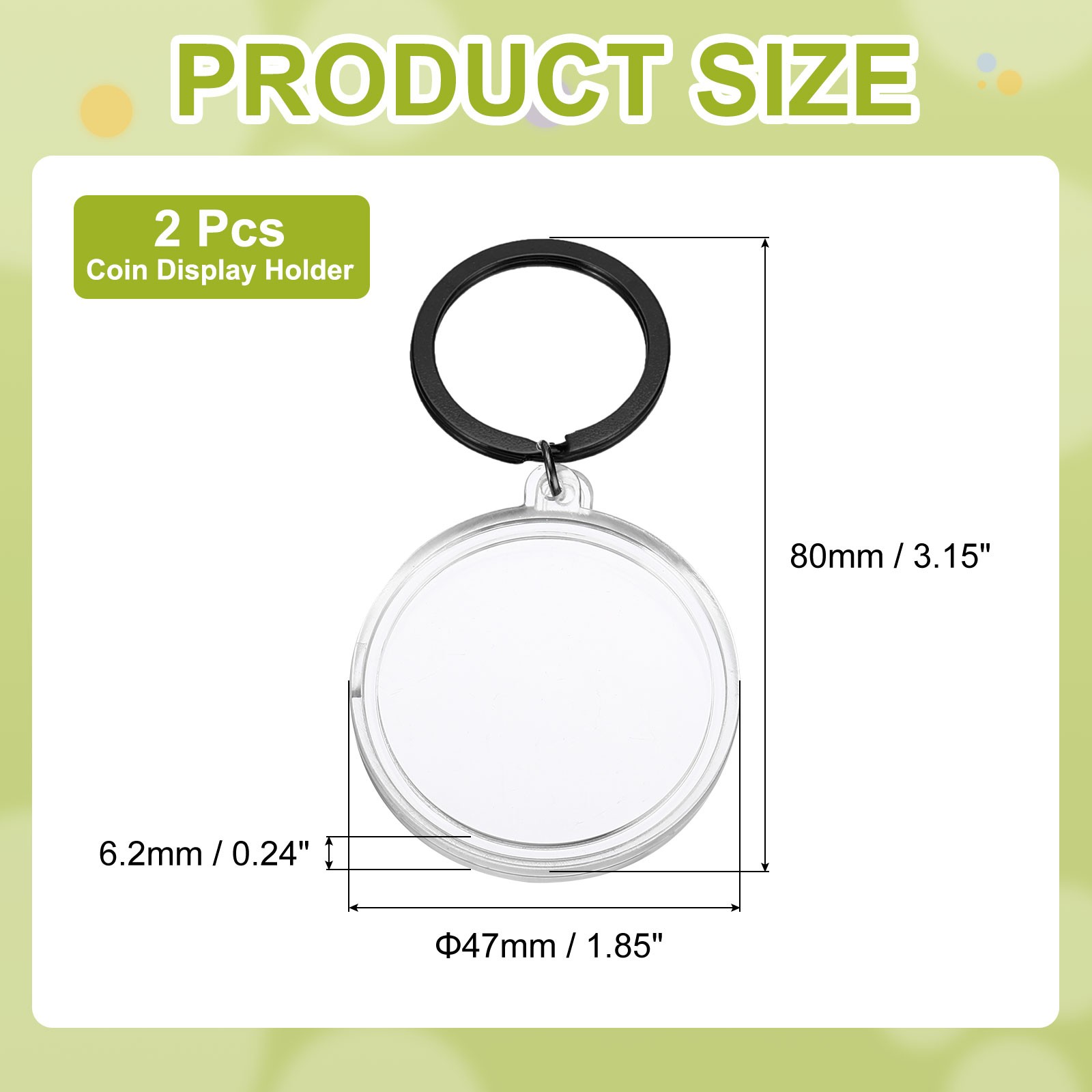 Plastic Coin Holder Keychain, 2Pcs Coin Case with Key Ring, Dark Silver