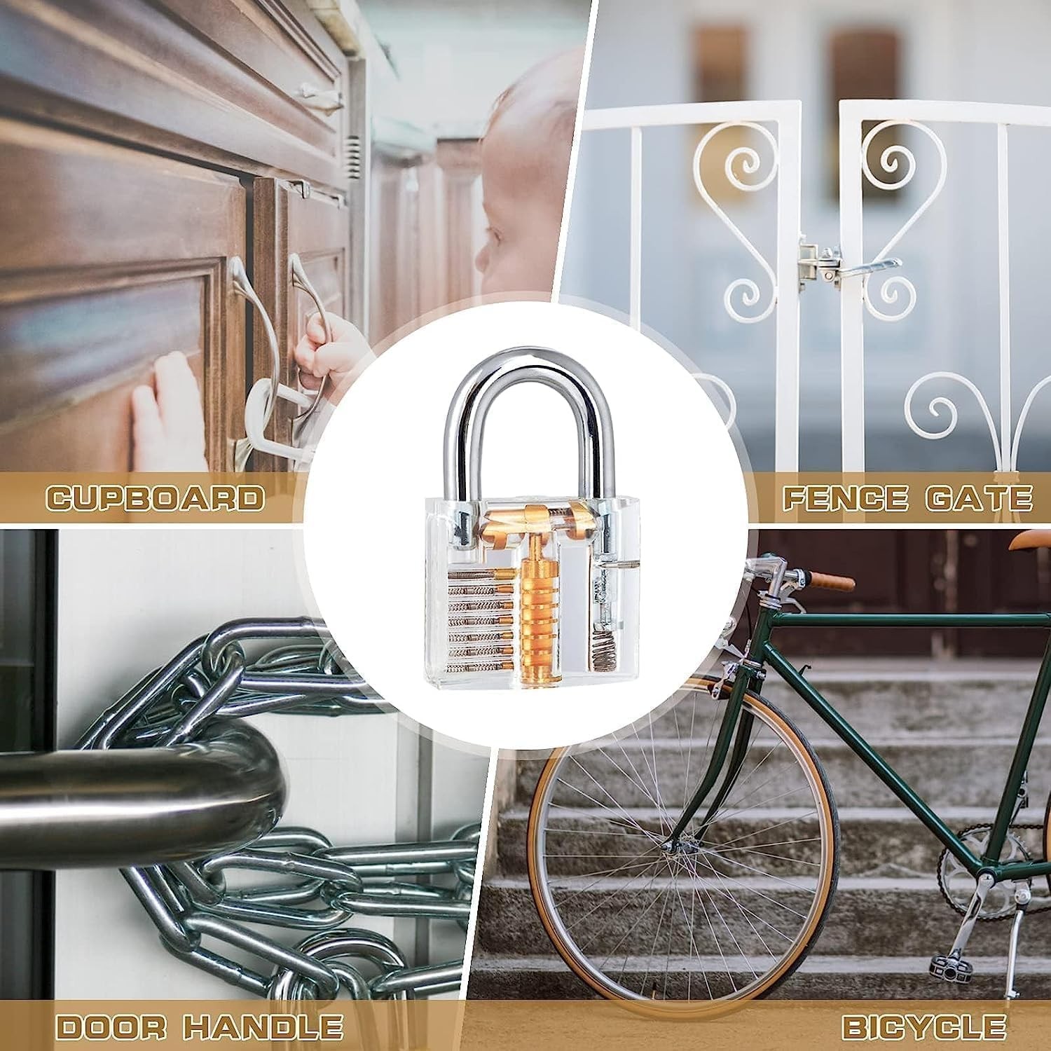 3-Set Transparent Acrylic Practice Padlock Model for Lock Mechanism Training Kit