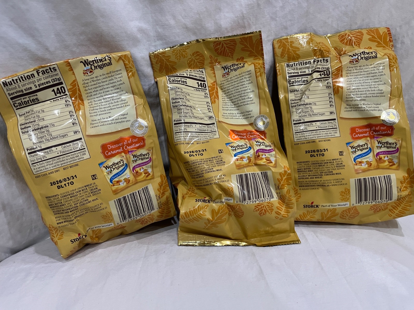 3 BAGS NEW 2025 WERTHER'S HOLIDAY PUMPKIN SPICE CHEWY CARAMEL CANDY 8.57 OZ EACH