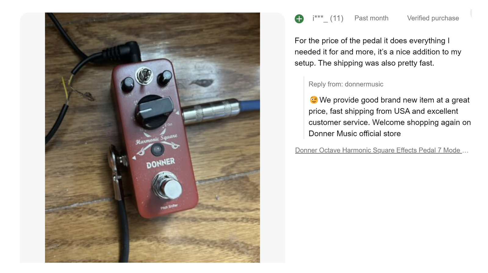 Donner Harmonic Square Octave Effects Pedal 3 Tone Sharp Detune Flat True Bypass