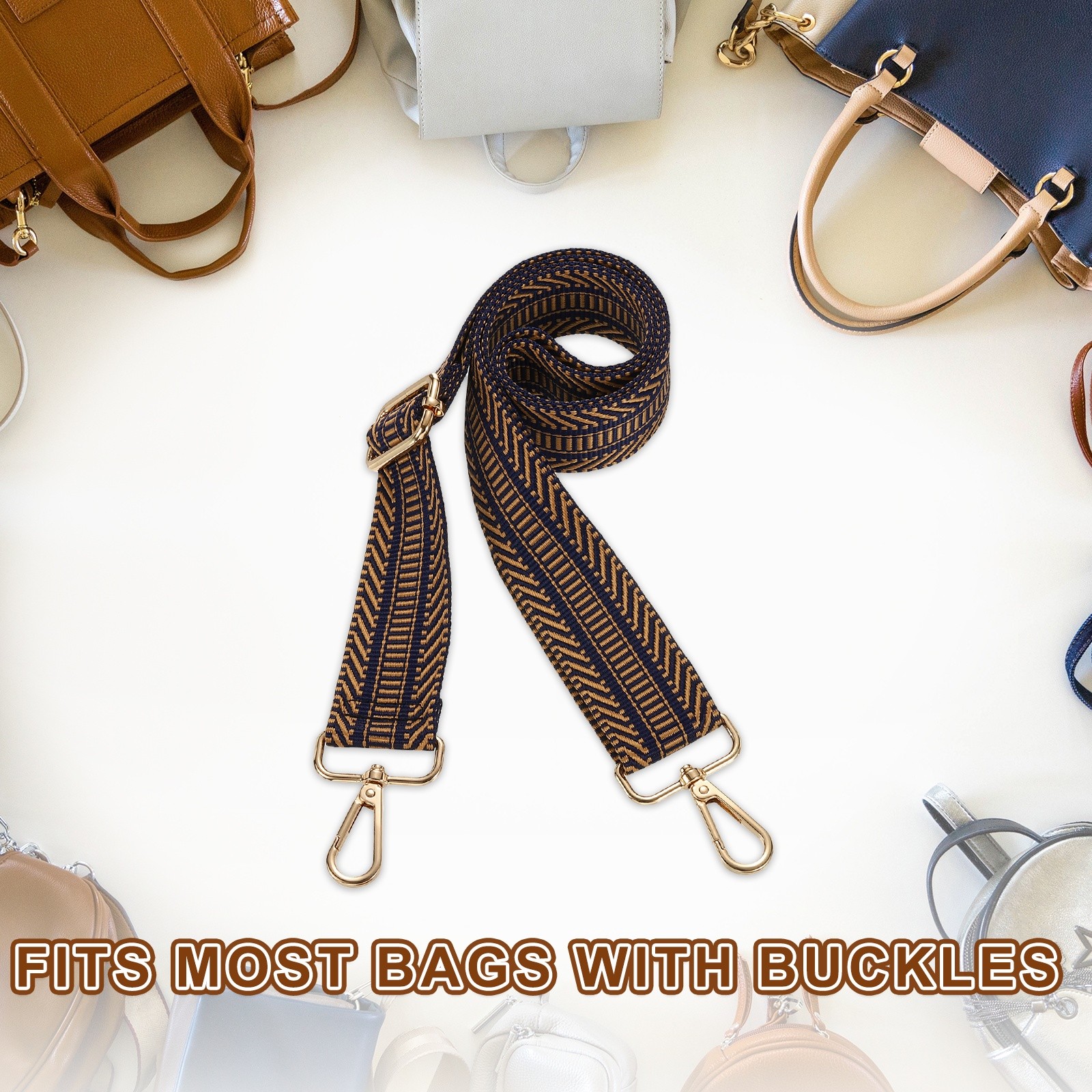 Purse Straps Replacement Crossbody with Light Gold Buckle, Stripe Coffee