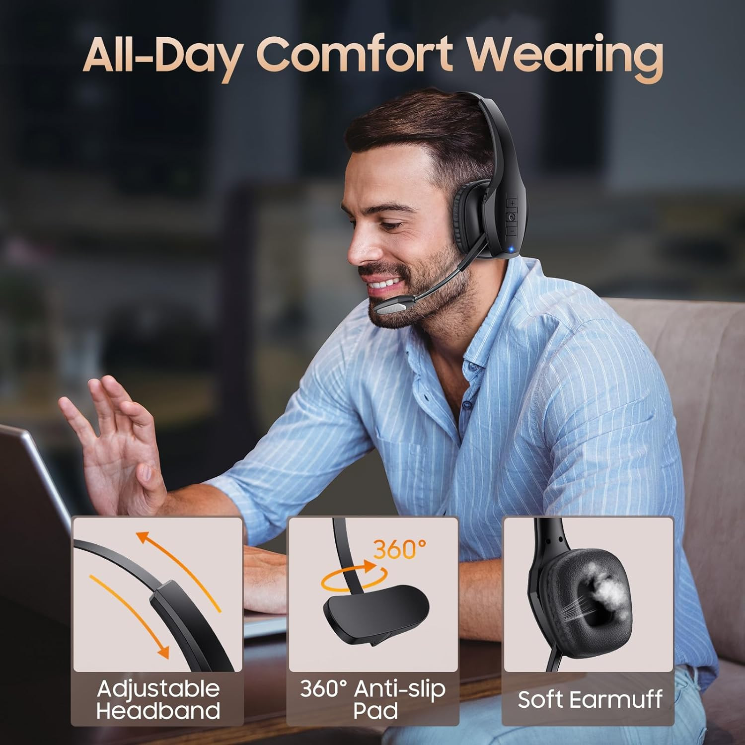 Trucker Bluetooth Headset, Wireless Headset with Mic, Bluetooth Headsets with Du