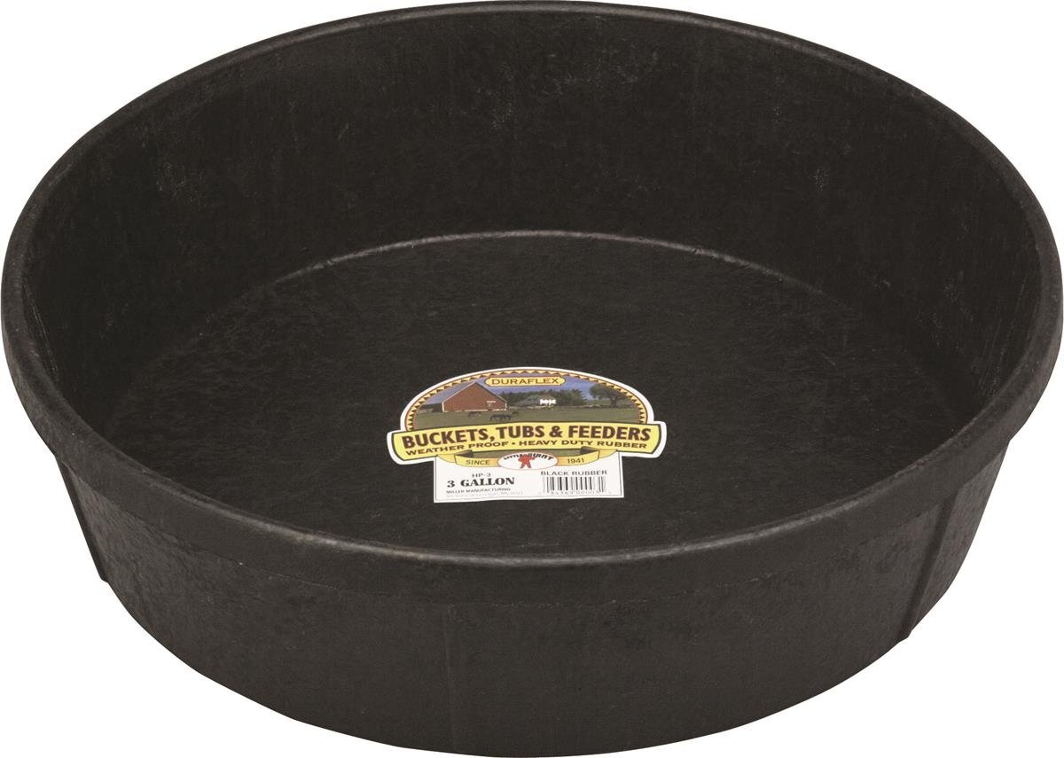 Little Giant 3 Gallon Rubber Feed and Water Pans Crush Proof Stackable Black