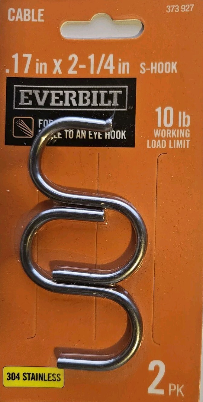 Lot of 3  Everbilt 0.170 in. x 2-1/4 in. Stainless Steel Rope S-Hook (2-Pack)