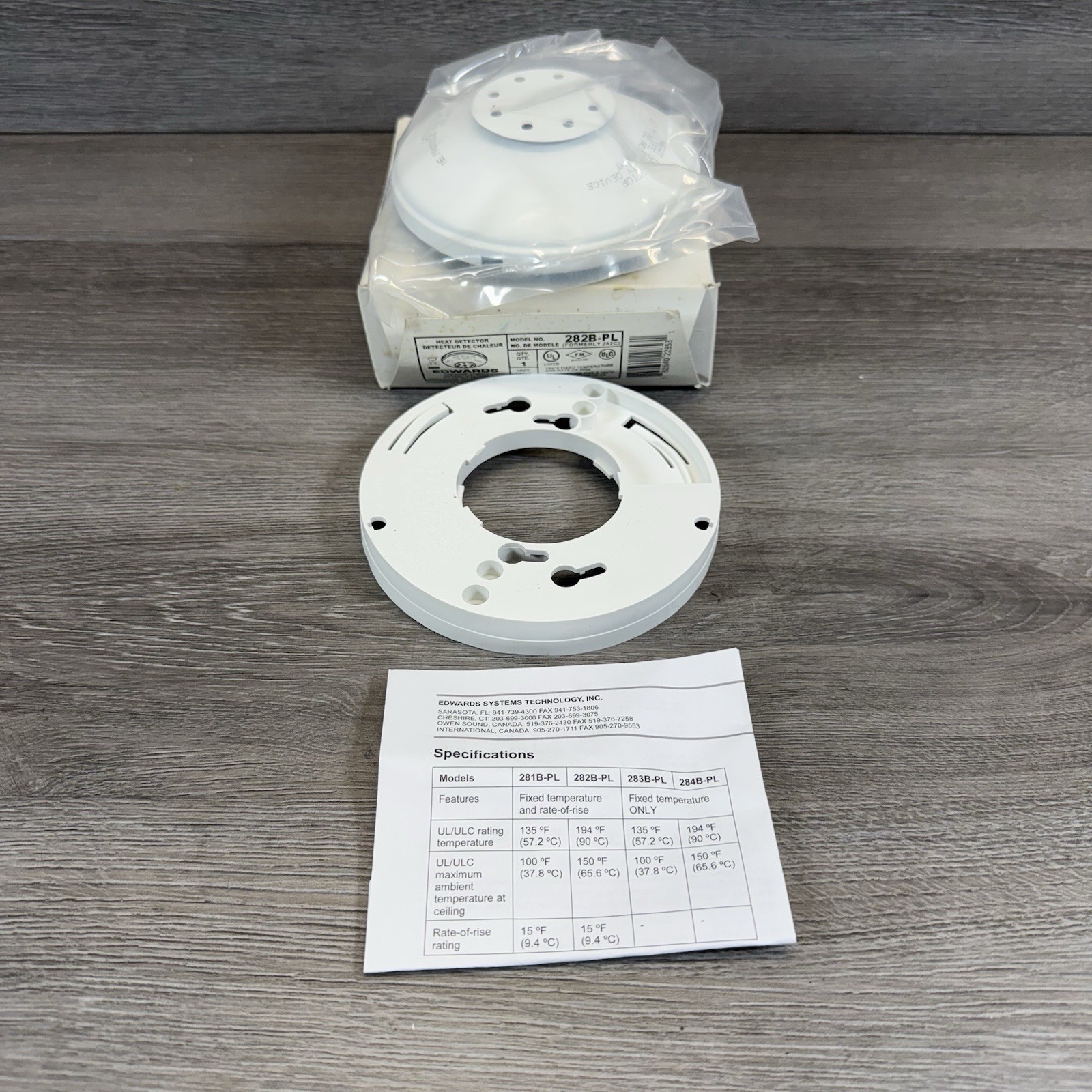Edwards 282B-PL Heat Detector 194°F Fixed Temp Rate-of-Rise Fire Alarm NIB