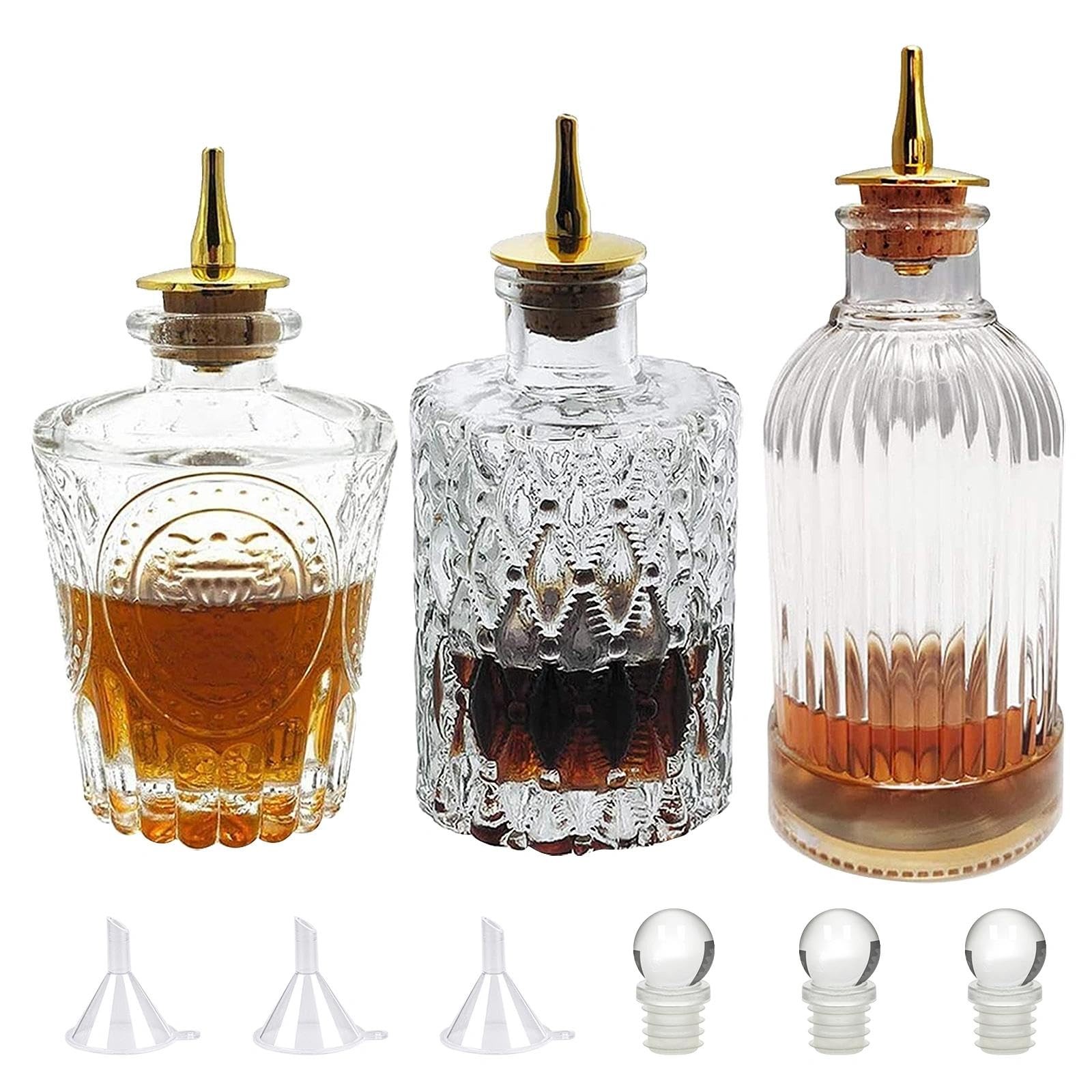 Bitters Bottle Set - Glass Vintage Bottle, Decorative Bottles with Dash Top, ...