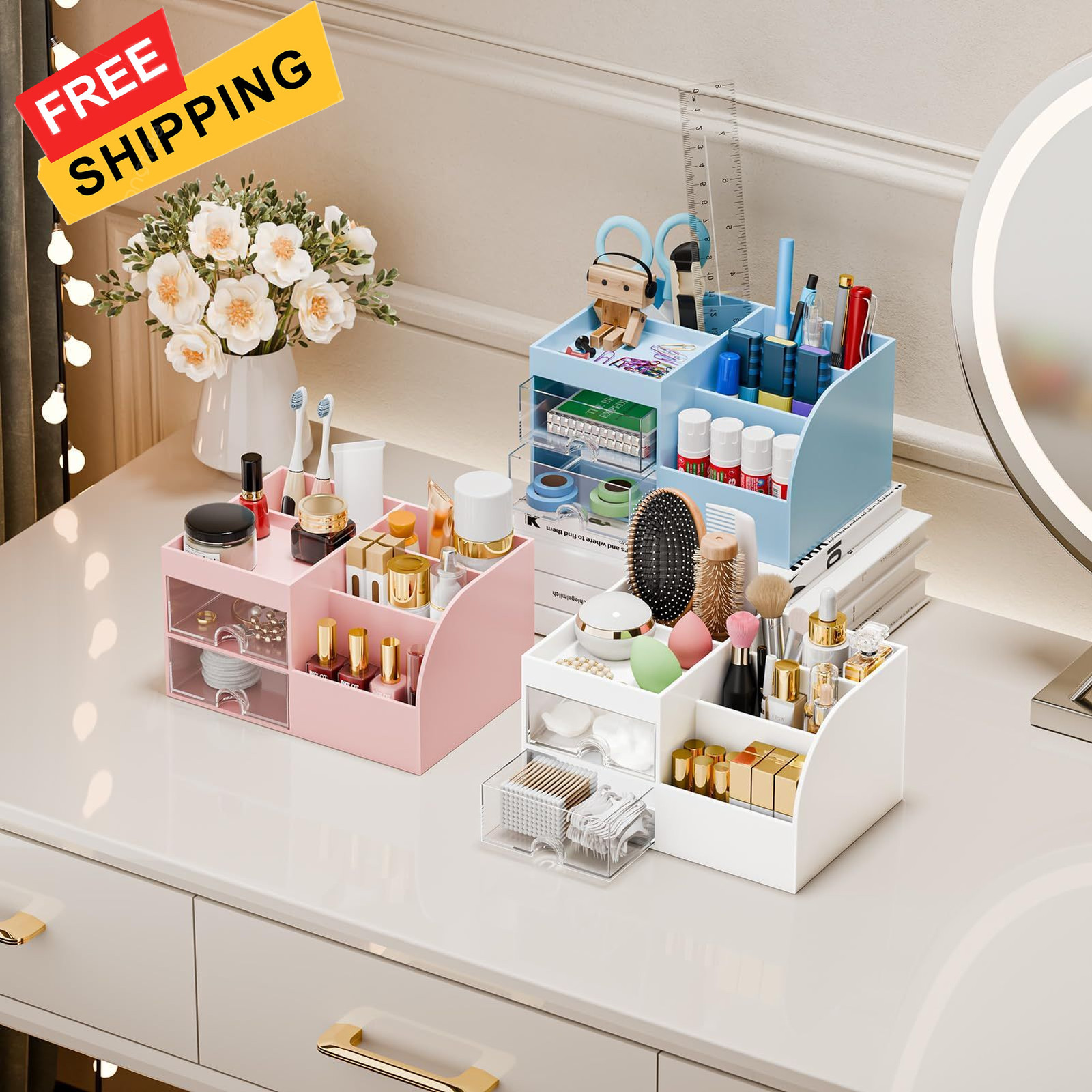 Makeup Organizer with 2 Drawers, Organizers Organizer, White