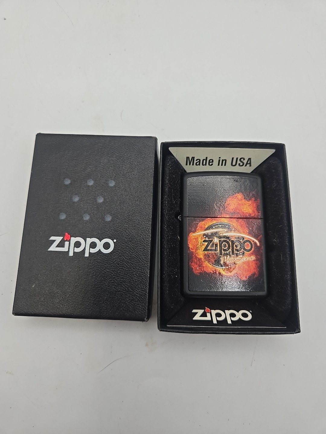 ZIPPO 2012 ZIPPO LOGO MOTORSPORTS FLAME BLACK MATTE LIGHTER NEW IN BOX