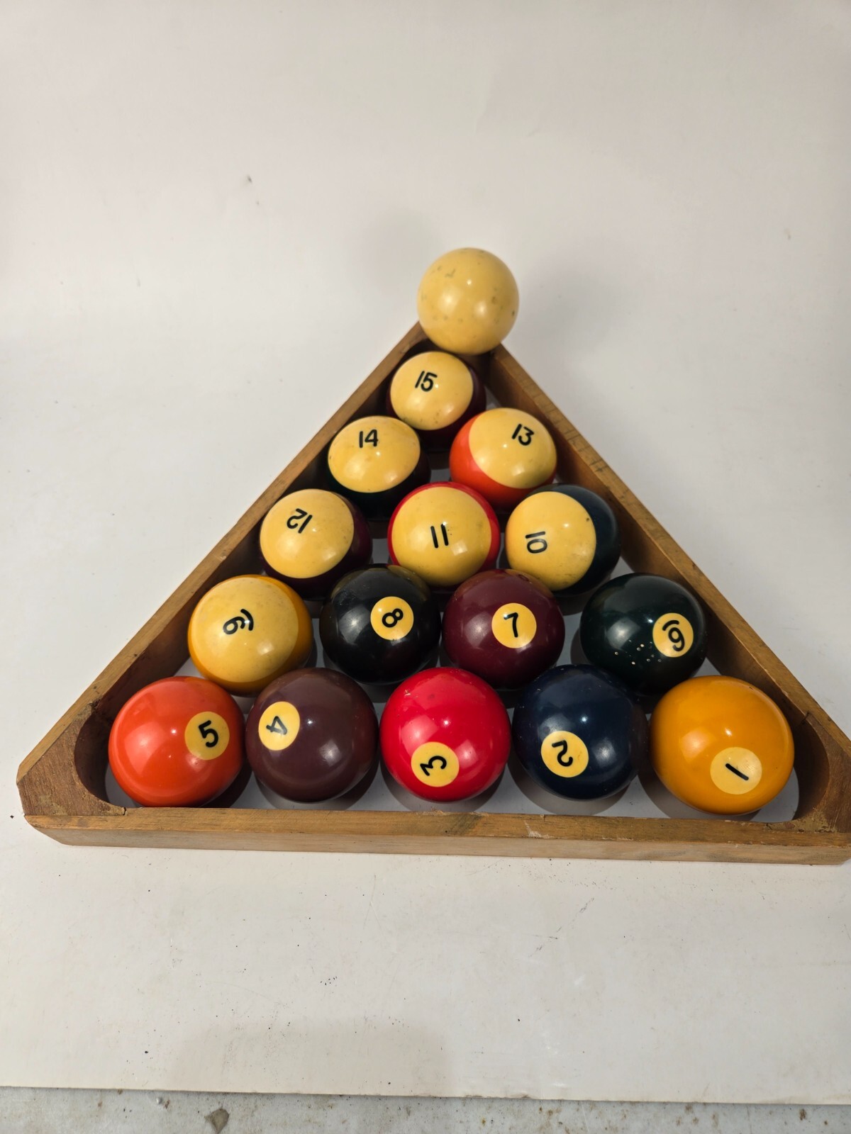 Vintage Pool Pocket Billiard Balls Full set with Cue ball & wooden triangle rack