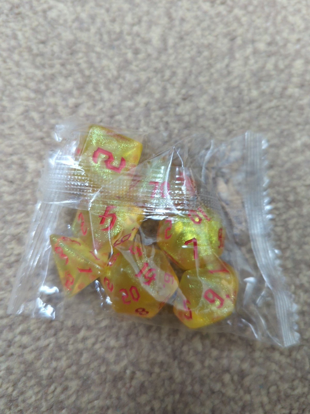 Yellow And Red Glitter Dice Set