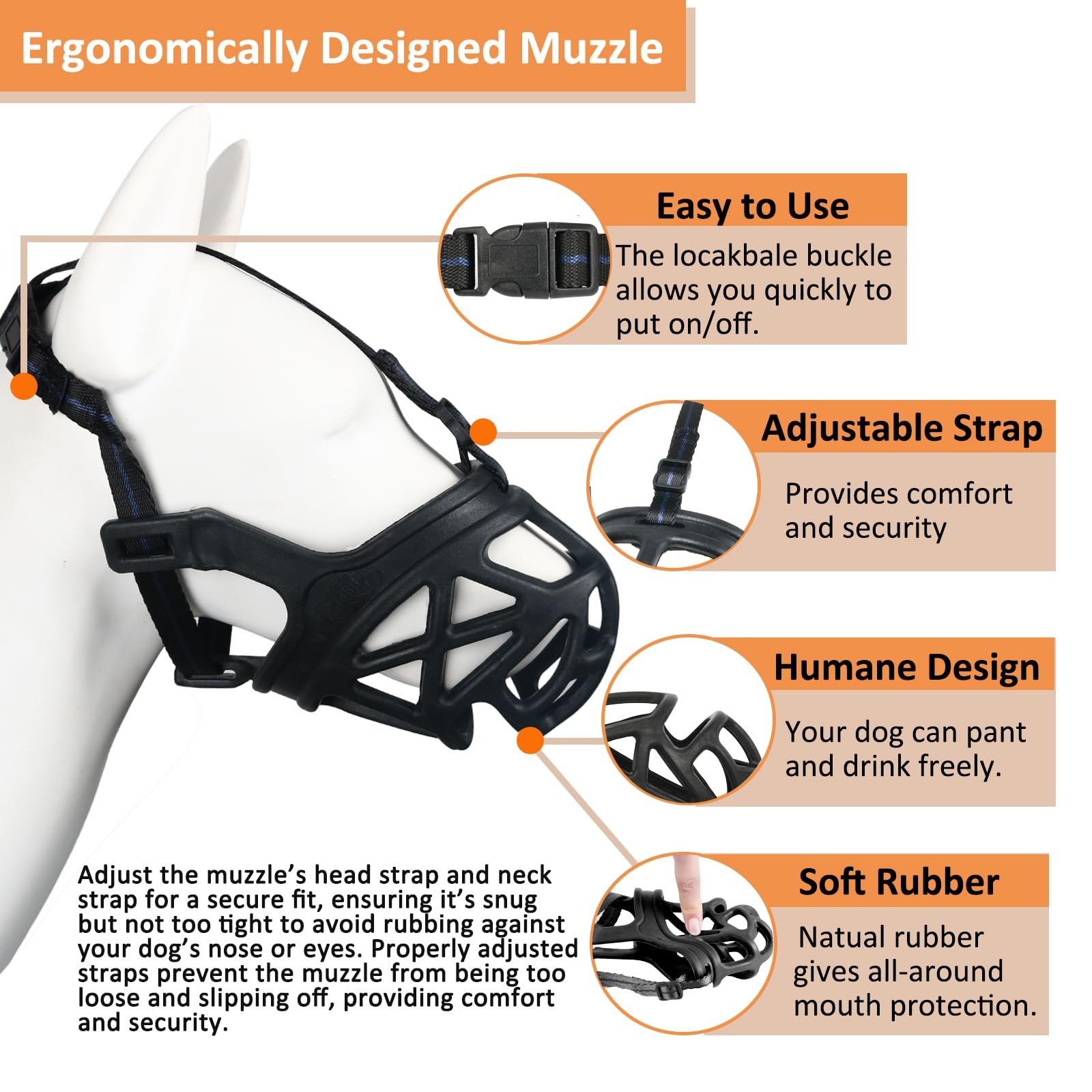 Dog Muzzle, Basket Muzzle for Biting, Chewing and Scavenging, Humane Cage Mou...
