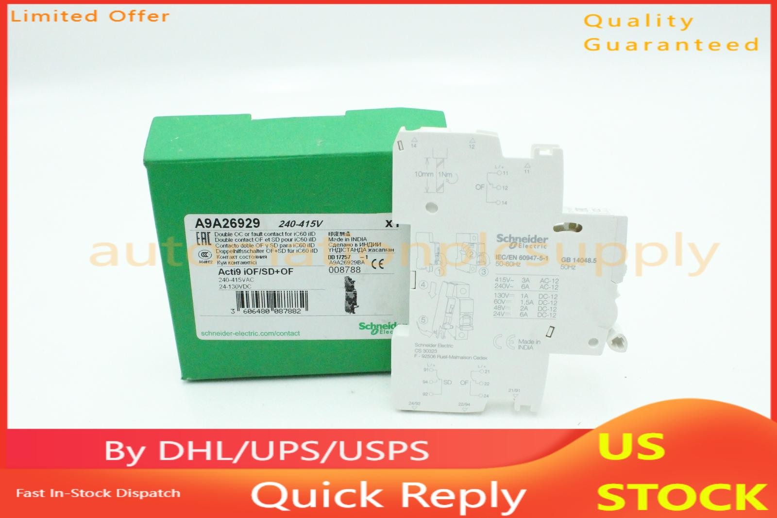 Schneider Electric A9A26929 Dual Auxiliary Switch 240-415V- New Free Shipping
