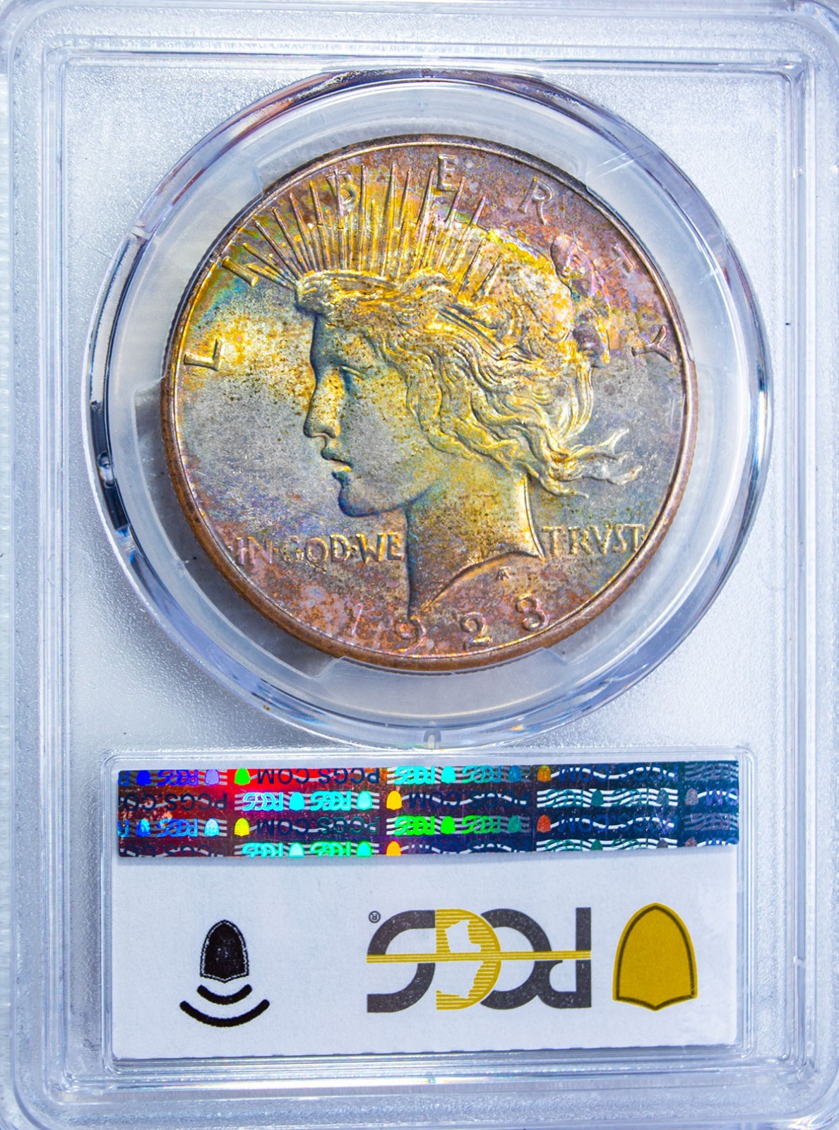 1923-S PCGS MS64 PEACE $$ BEAUTIFUL MULTICOLOR BRIGHT RAINBOW TONING (VIDEO) **