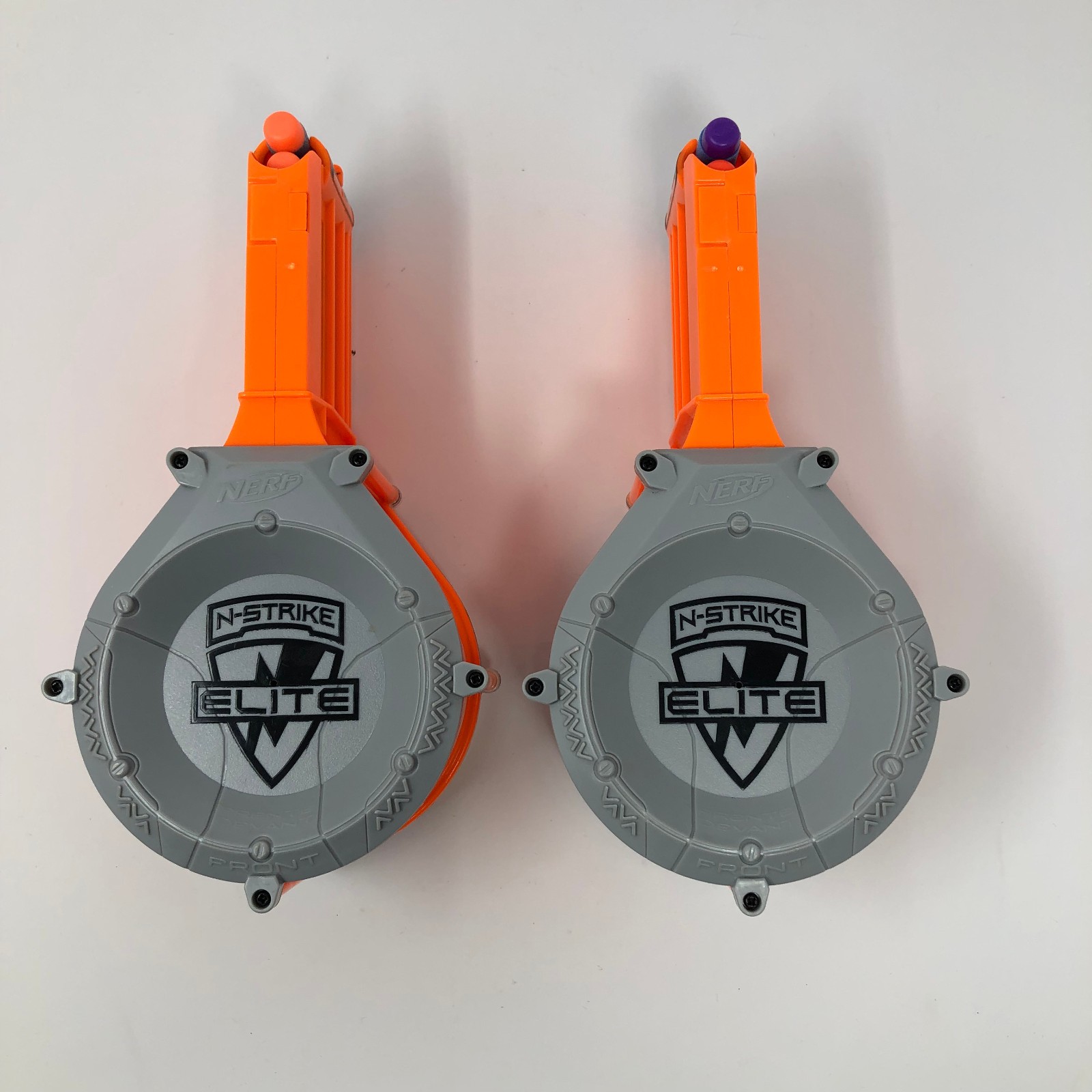 2 NERF N-Strike Elite 25 Dart Hyperfire Drum Magazine Orange EUC OEM W/ Darts