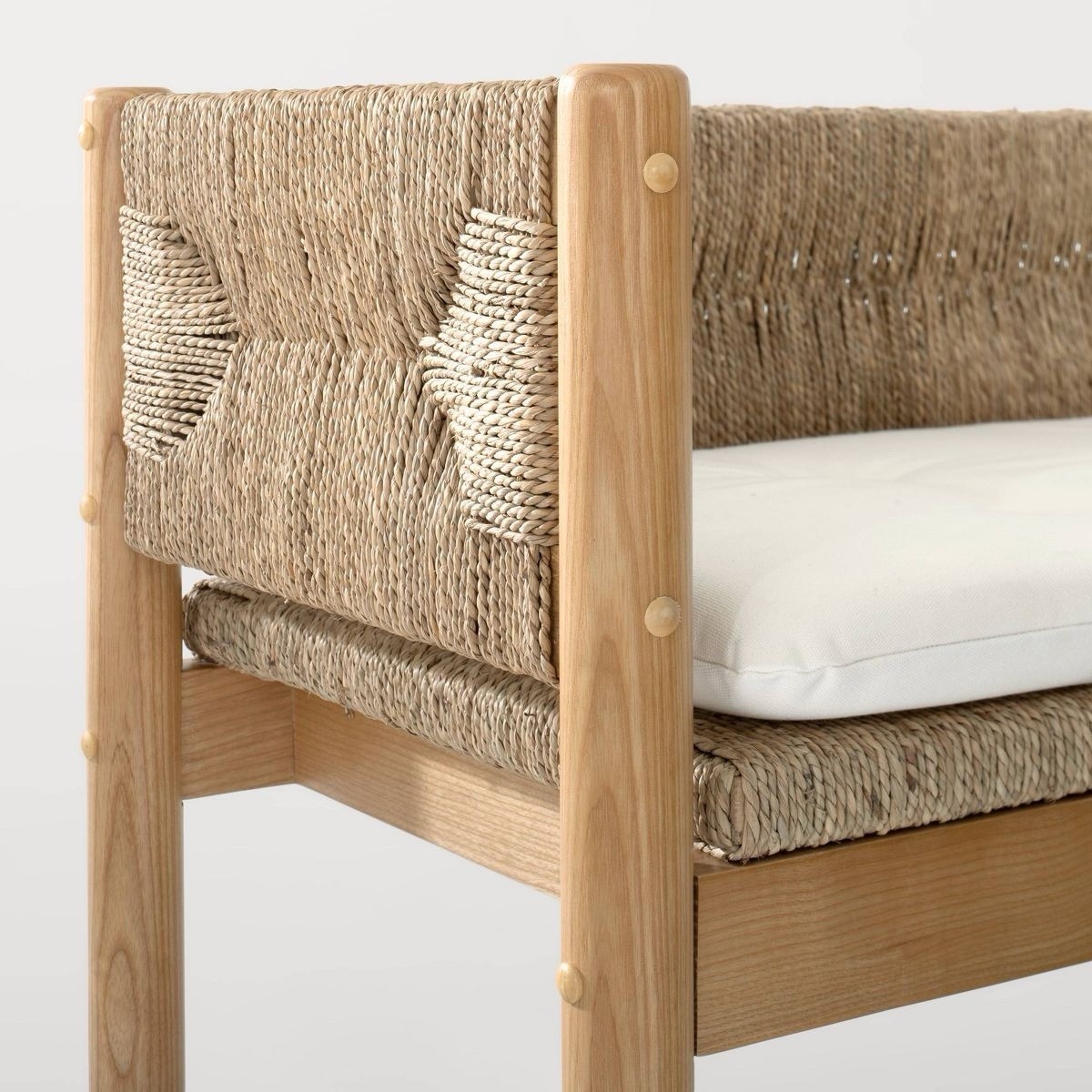 Elden Wood Woven Bench 48" Rectangular with Back and Loose Cushion Seat