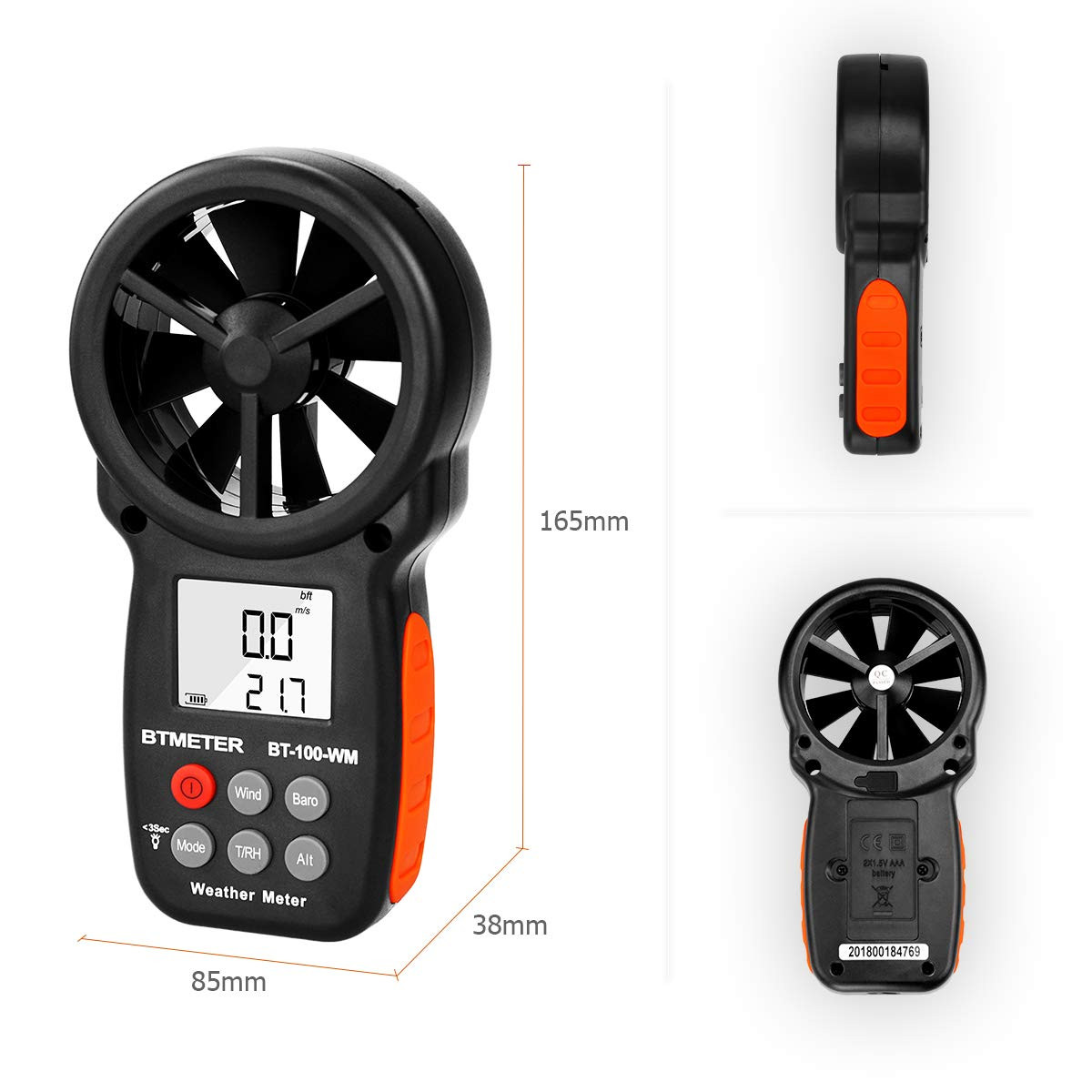 Digital Anemometer Barometer Handheld, for Wind Speed Temperature Wind Chill W/