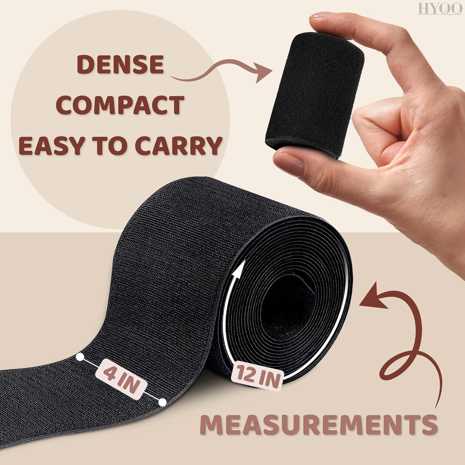 4 Inch Hook and Loop Tape Black (4"X12") – Non Adhesive Strips for Quick & Easy