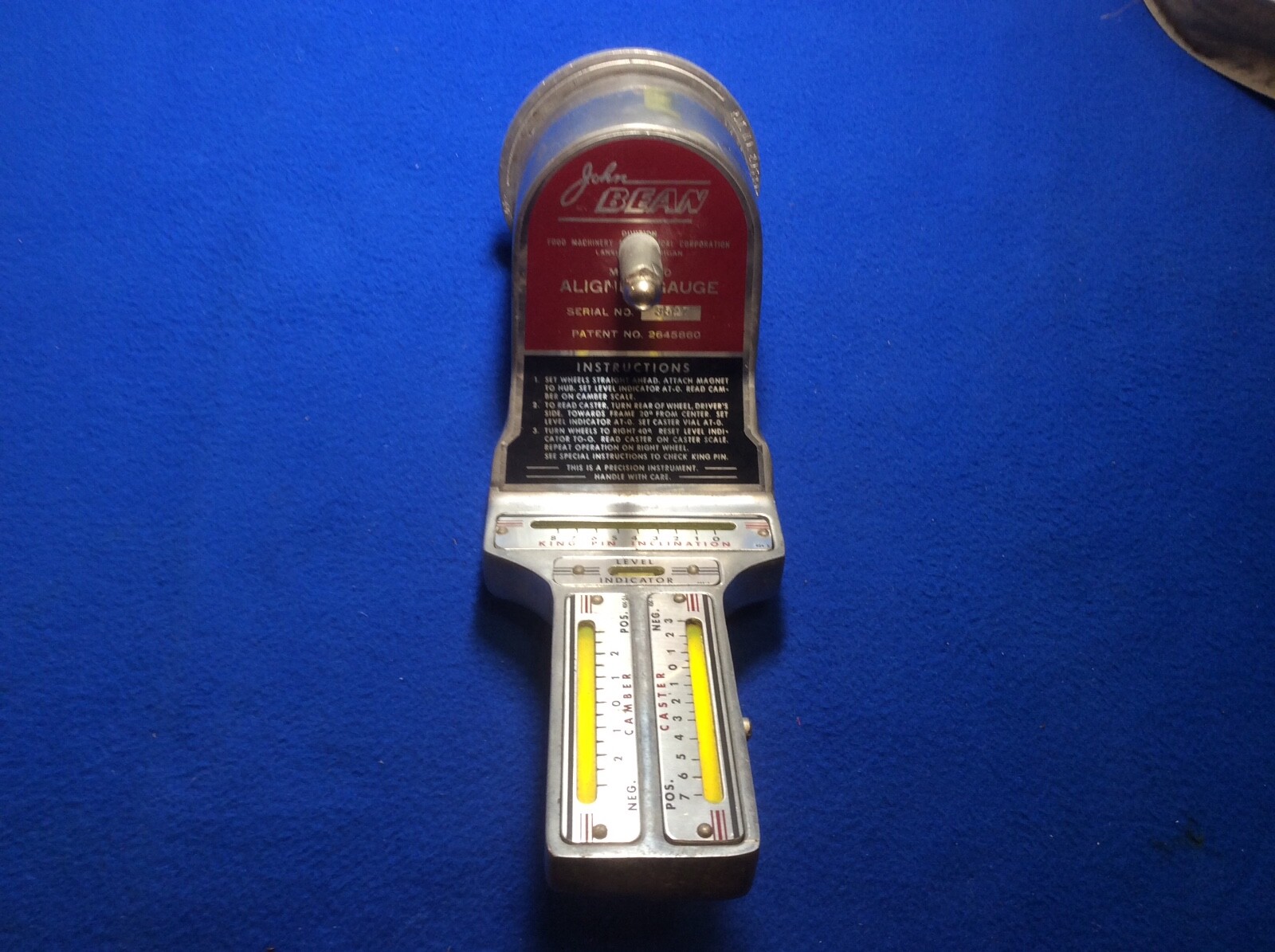 John Bean Model 50 Magnetic Wheel Aligner Gauge *Antique All 4 Levels Working !