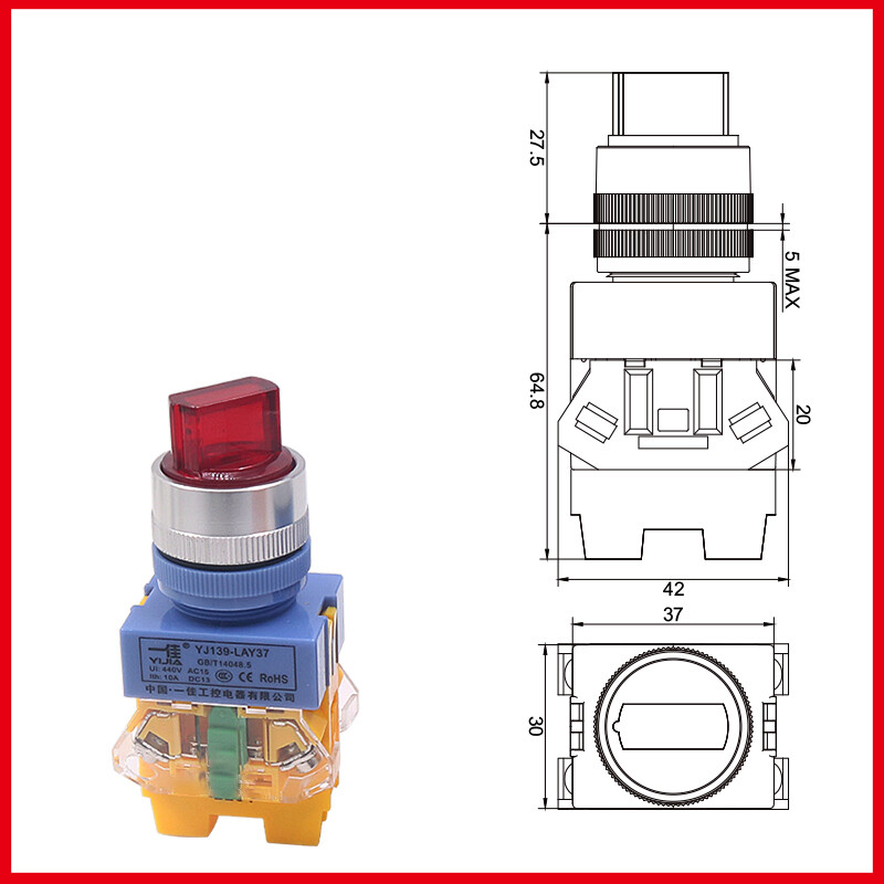 22mm Selector Switch Latching Rotary Switch 2/3 Positions with LED Illumination