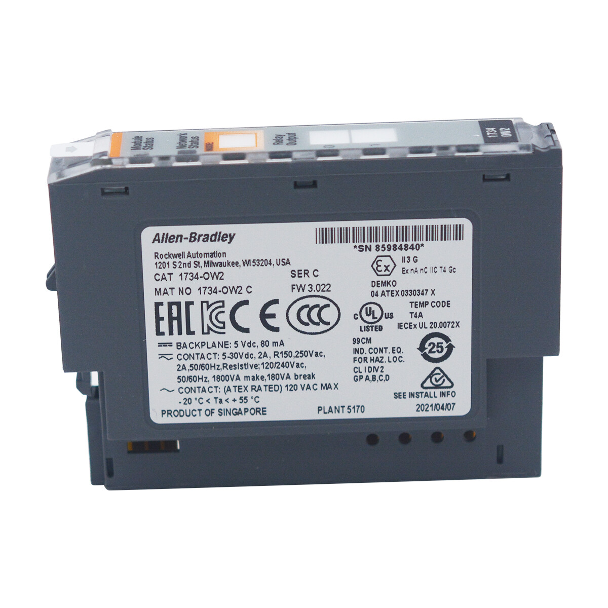 1734-OW2 Output Module,POINT I/O,Digital,Contact,2 Points Form A Contacts,