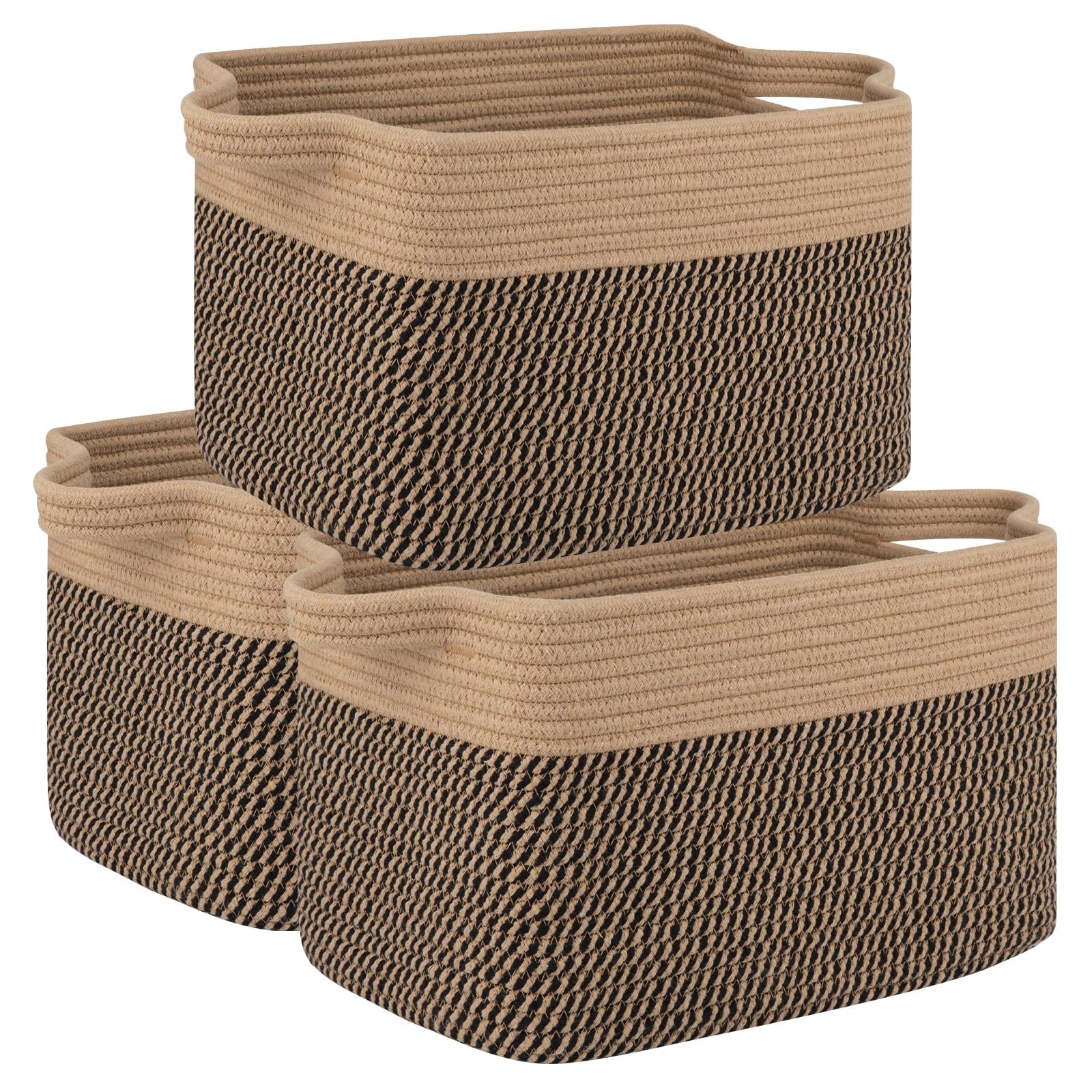 3 Pack Storage Basket for Organizing 13x9.85x8.7 Bins Woven Brown/Black