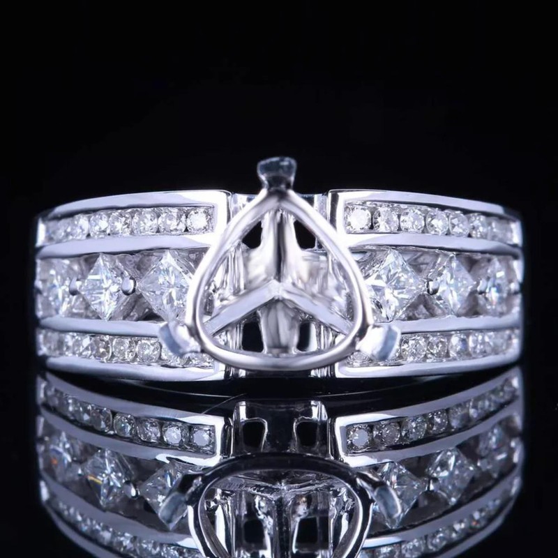 8x6mm Pear Shape Semi Mount Ring 925 Sterling Silver Solitaire with Accents Ring