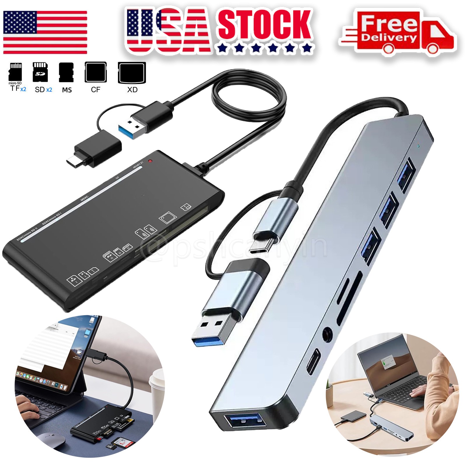 Adapter USB C HUB Type 8 Port 5G Speed Multi USB Splitter For PC Laptop Macbook