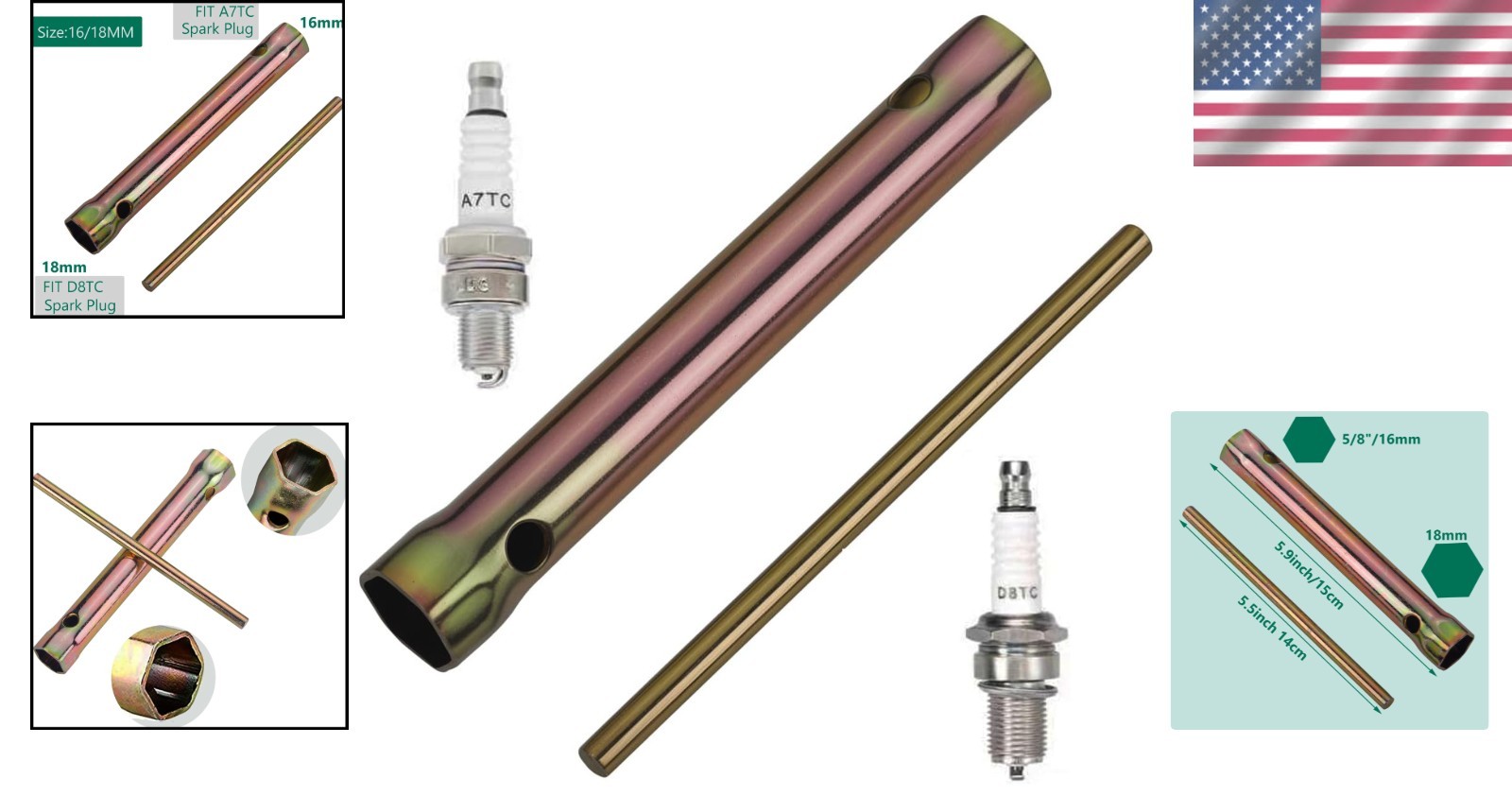 18MM Motorcycle Ignition Spark Plug Spanner Wrench Socket Tool...