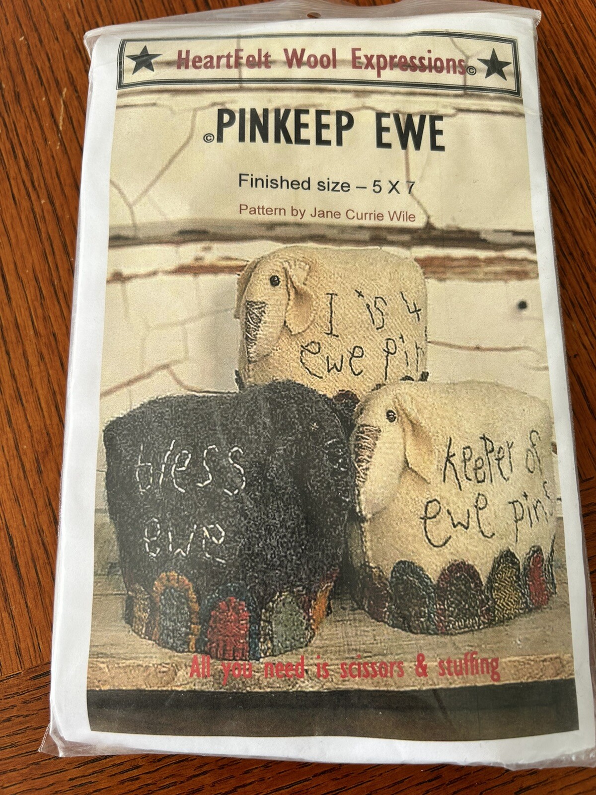 Pinkeep Ewe,  Wool Applique Kit by Heartfelt Wool Expressions