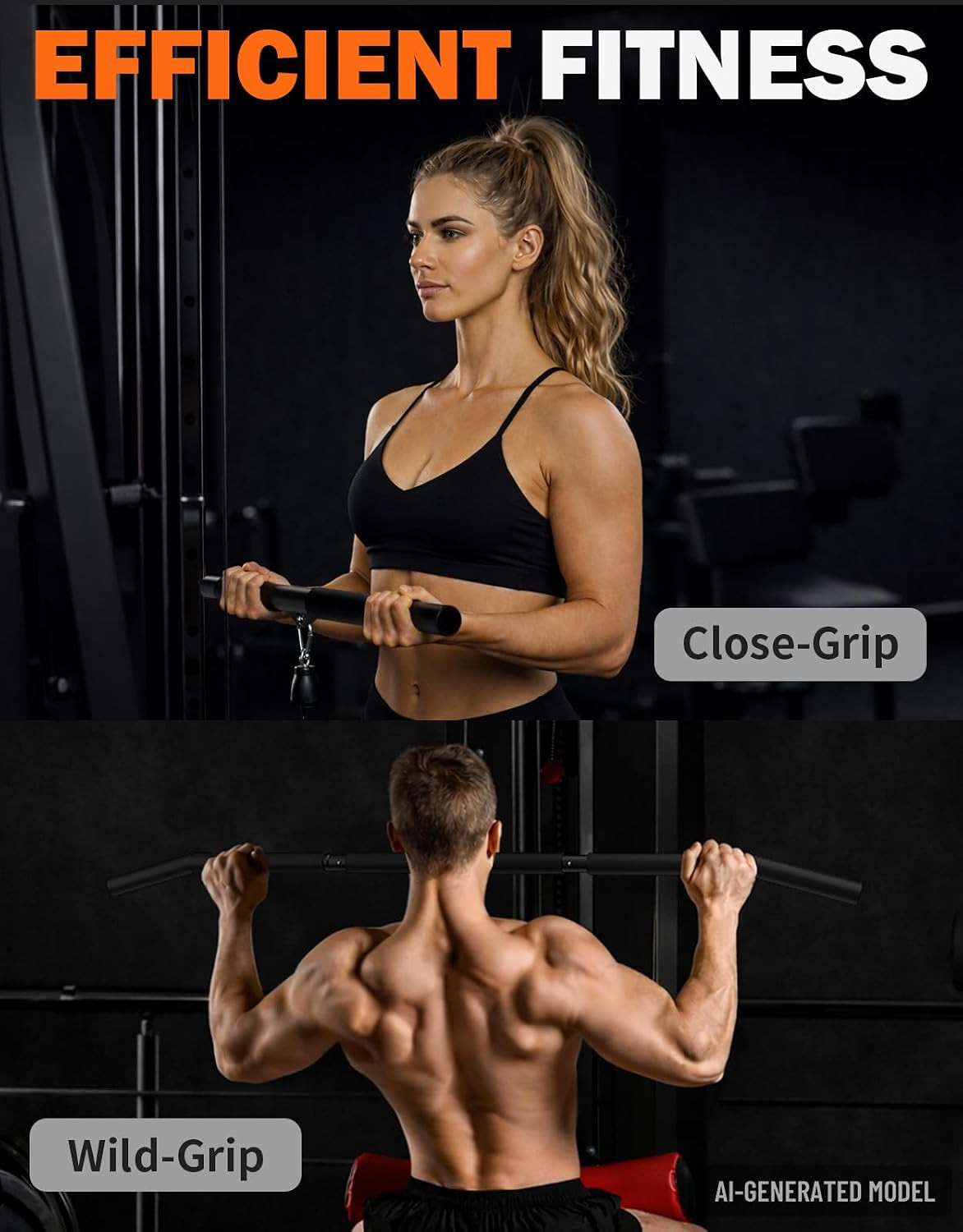 40'' LAT Pulldown Bar Attachment for Pulley Cable Machine, Full-Length Non-Slip