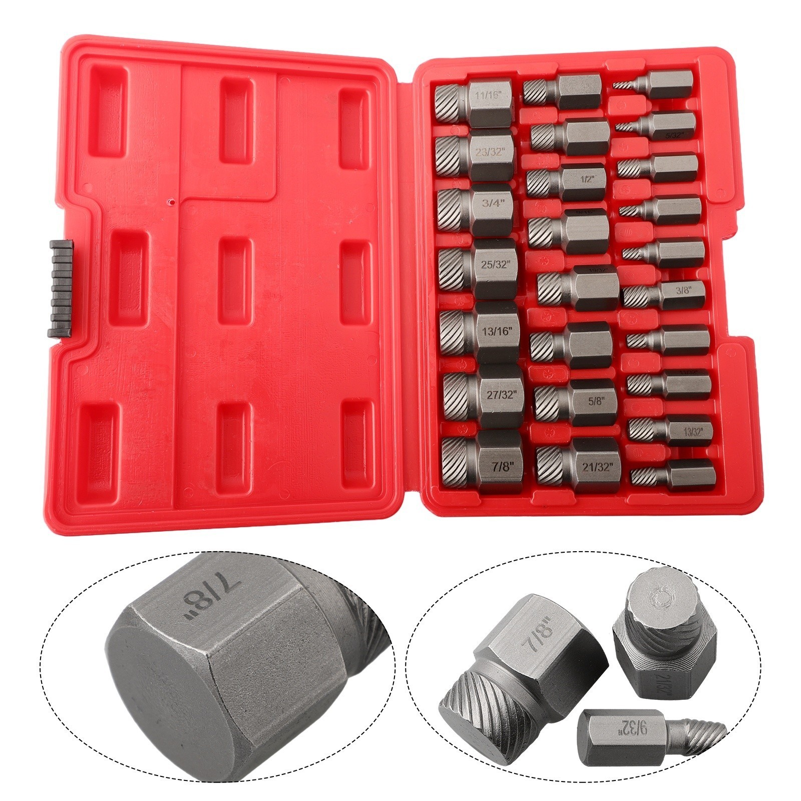 25PCS Multi-Spline Screw Extractor Set Hex Head Bit Socket Wrench Bolt Remover