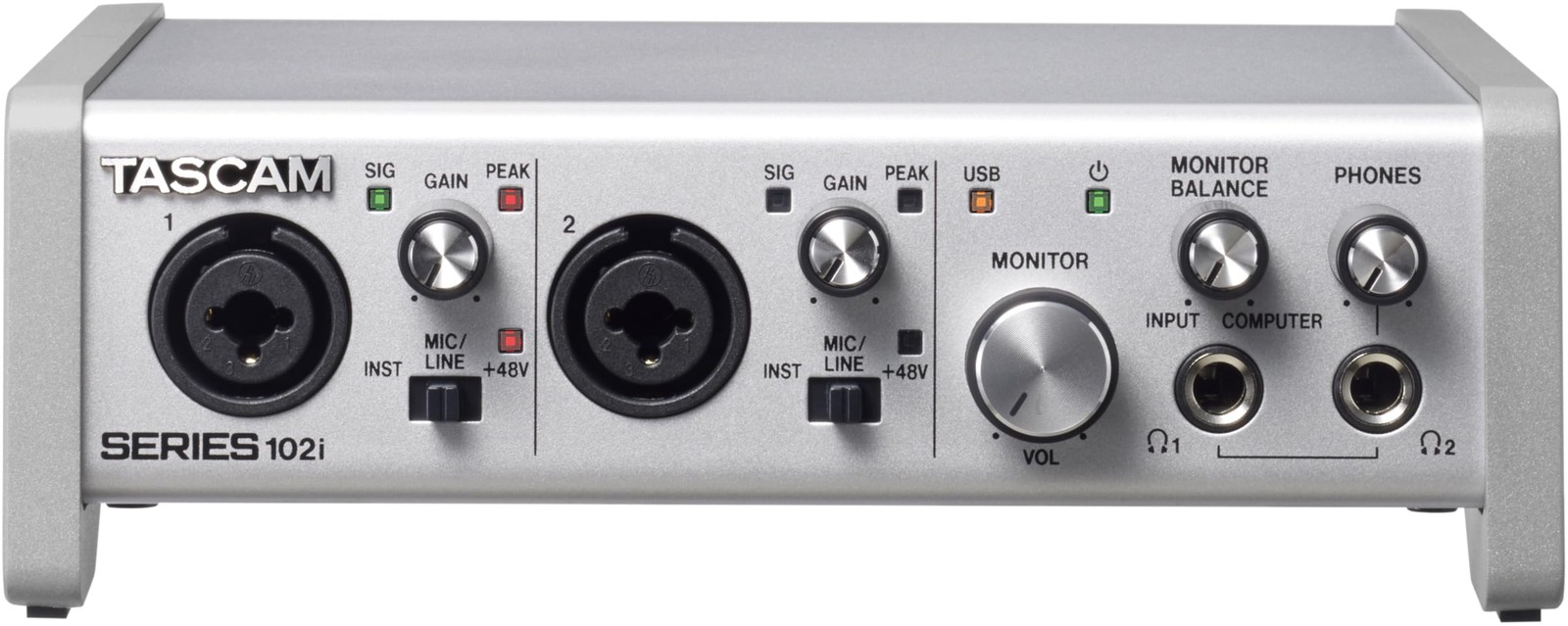 Tascam SERIES 102i 10 IN/2 OUT USB Audio Interface with MIDI, DAW Silver
