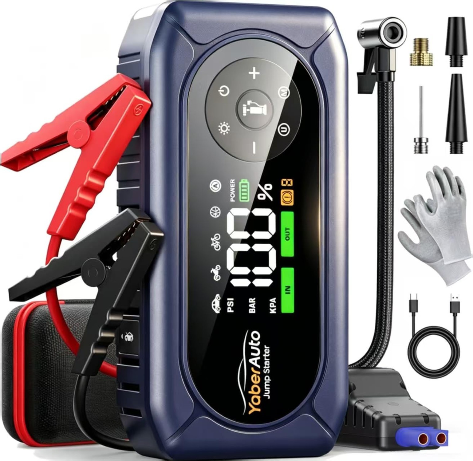 YaberAuto 9-in-1 Car Jump Starter with Air Compressor 4500A 150PSI, Battery J...