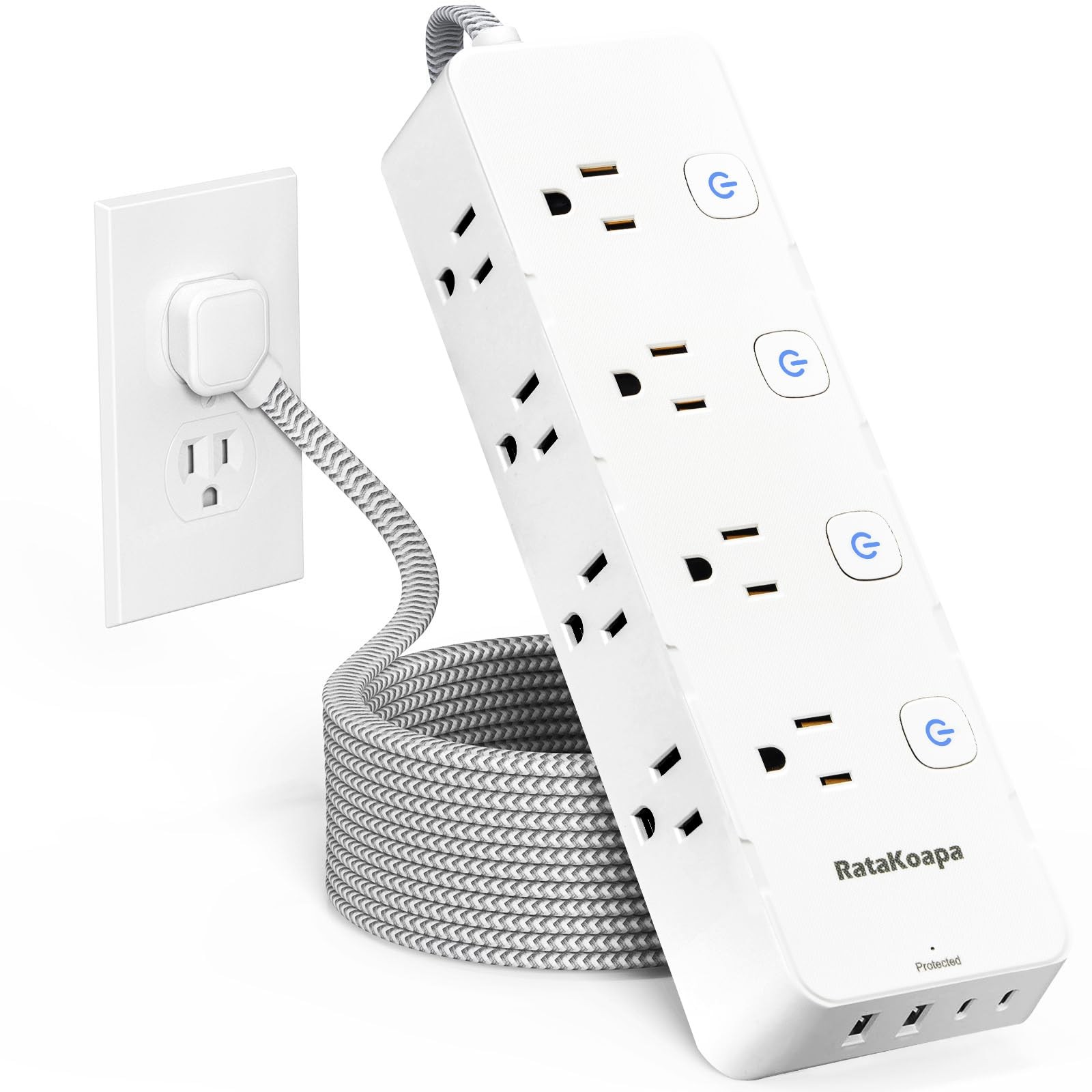 10 Ft Surge Protector Power Strip - 8 Widely AC Outlet 4 USB Ports(2 USB ), F...