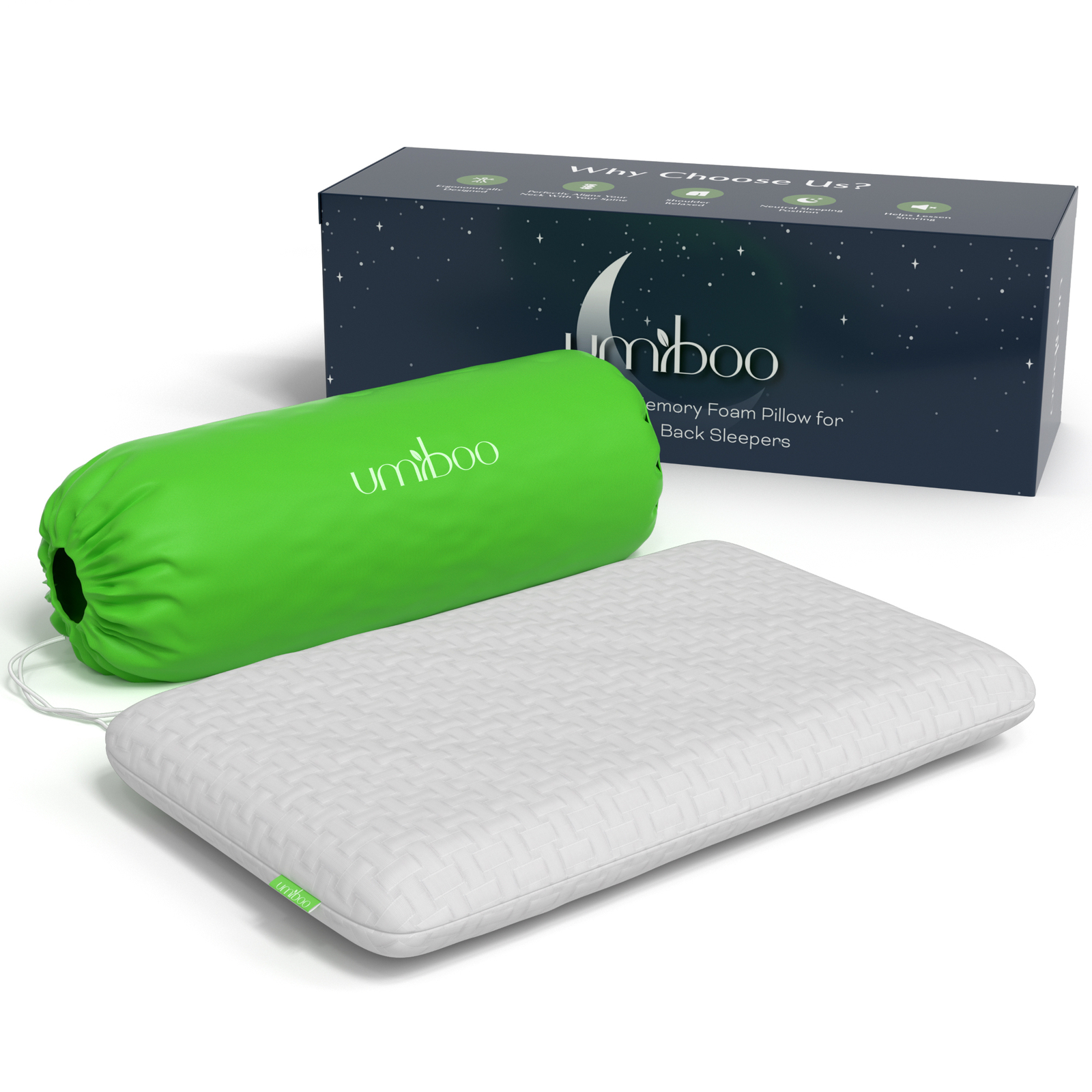 Umiboo by Focus Thin 2.5 In Memory Foam Pillow for Stomach and Back Sleepers