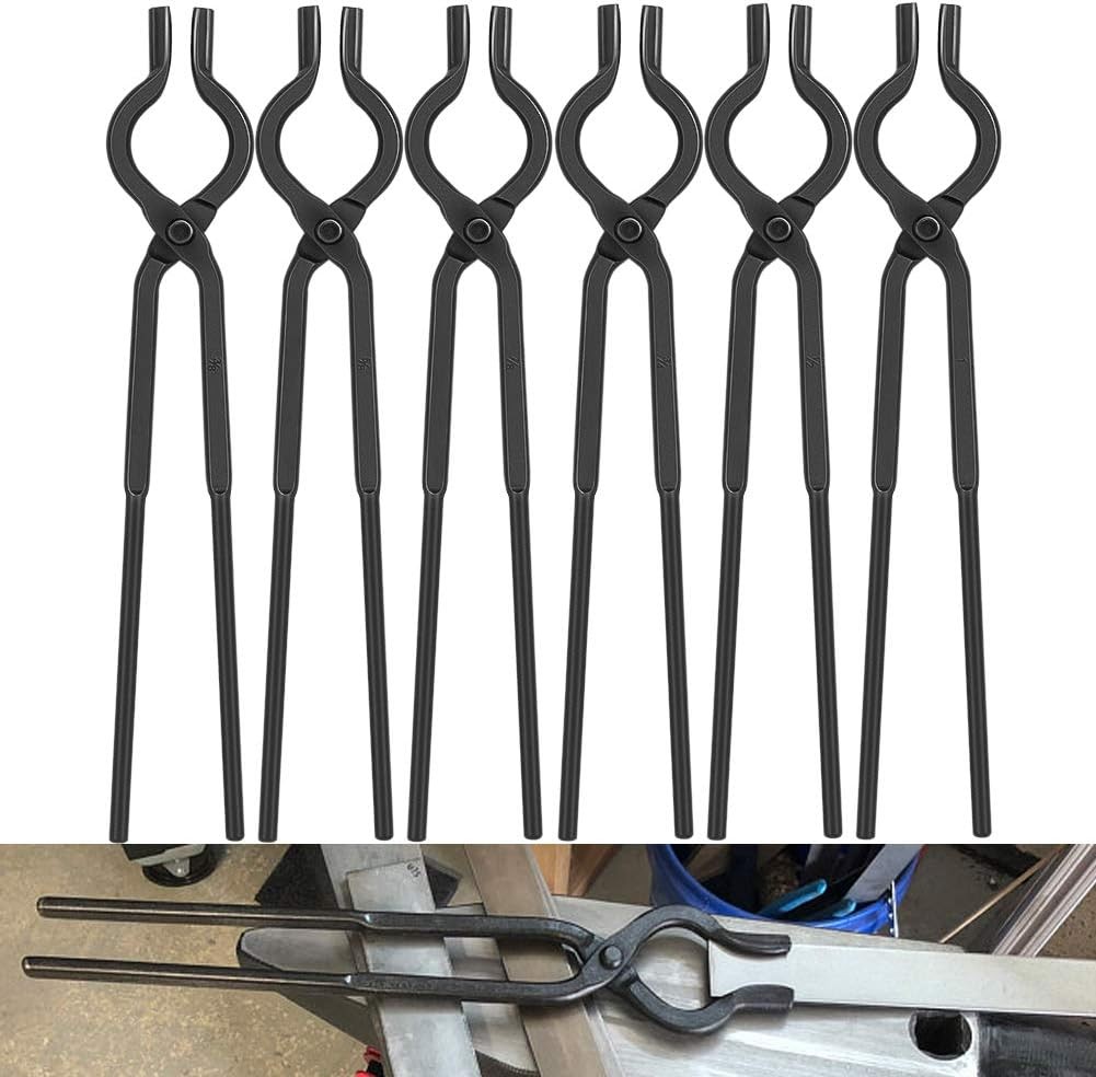 6Pcs Blacksmith V-Bolt Tongs Set 3/8" 1/2" 5/8" 3/4" 7/8" 1" Anvil Forge Tongs