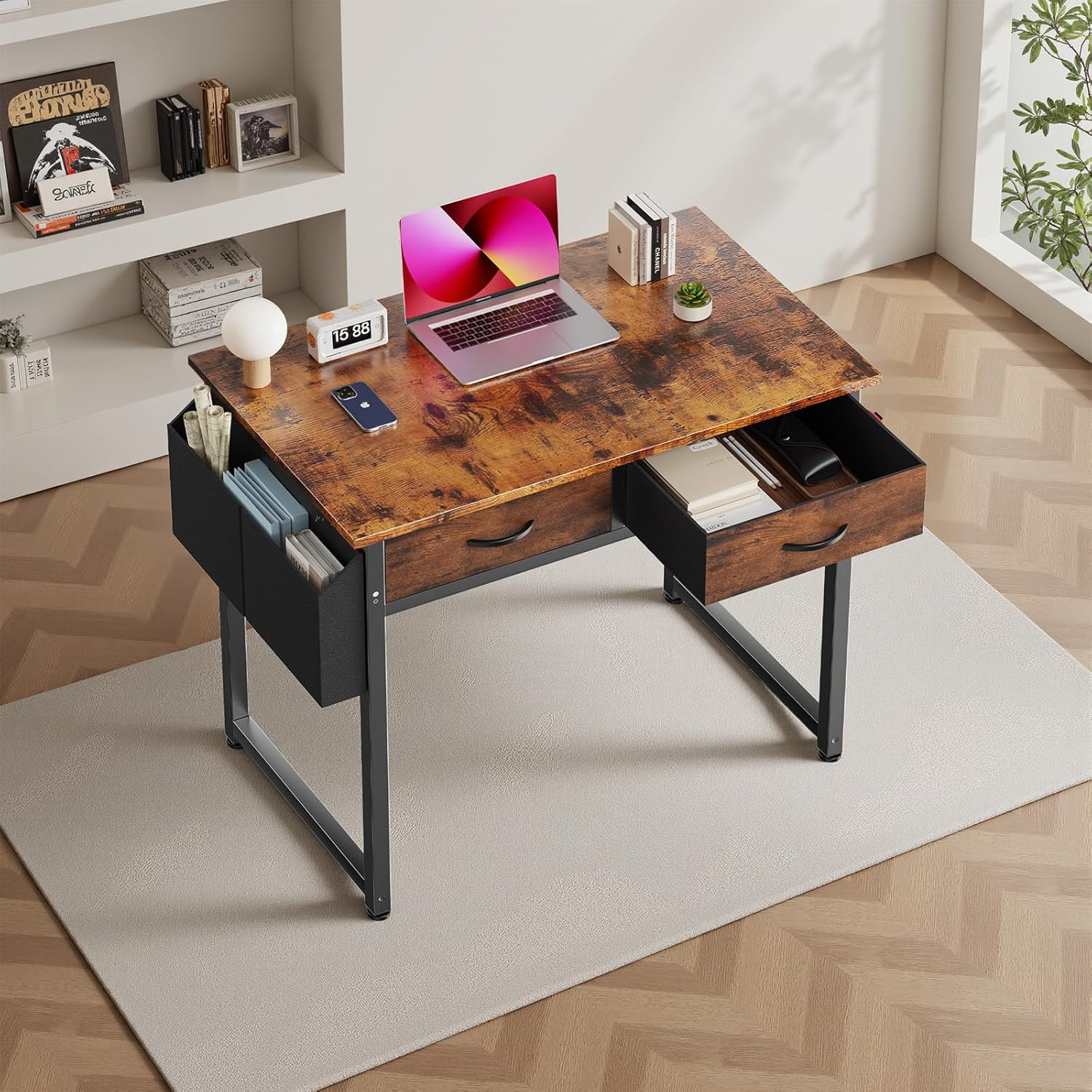 32" Home Office Computer Desk with Drawers, Small Gaming Writing Study Table wit
