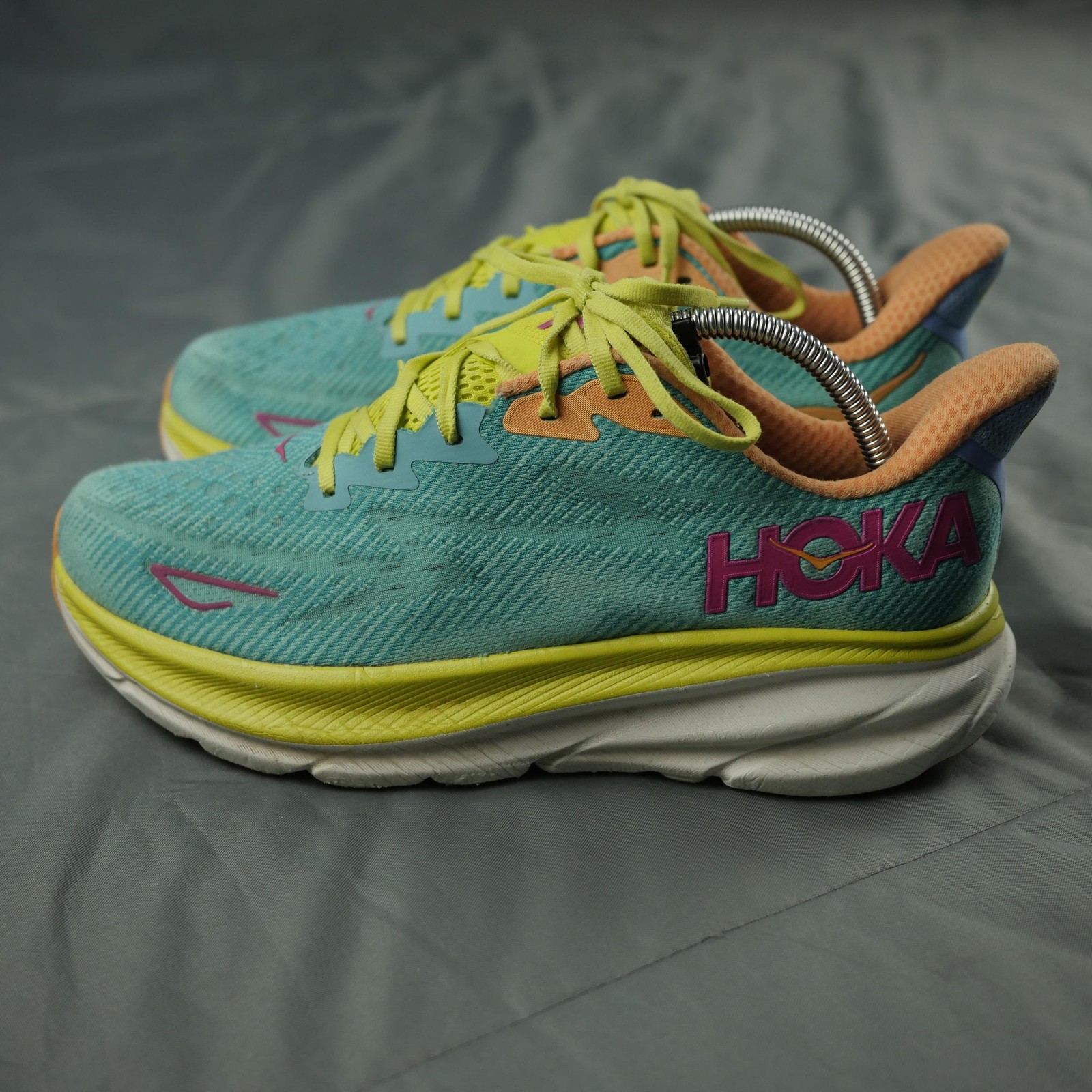 Hoka One One Clifton 9 Running Shoes Mens 9 US Blue Yellow Cushioned Sneakers