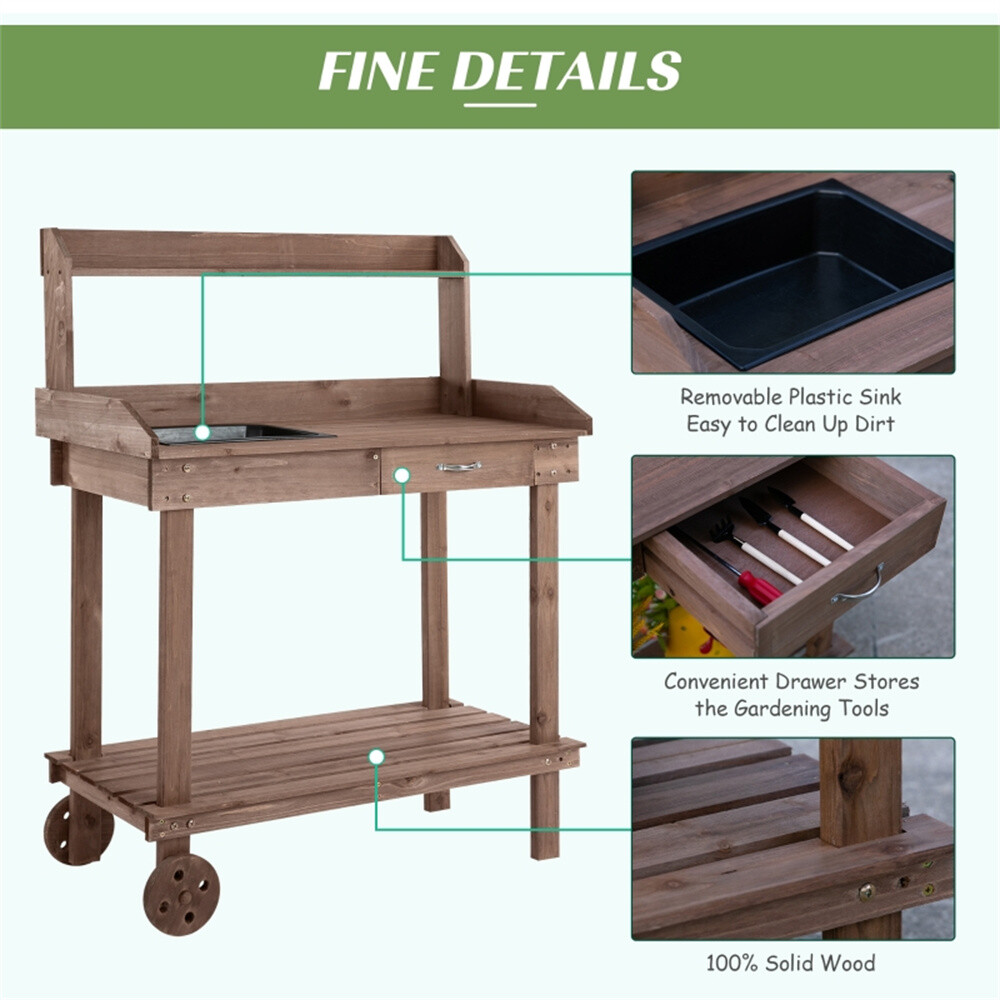 Potting Table Garden Balcony Plant Support Brown
