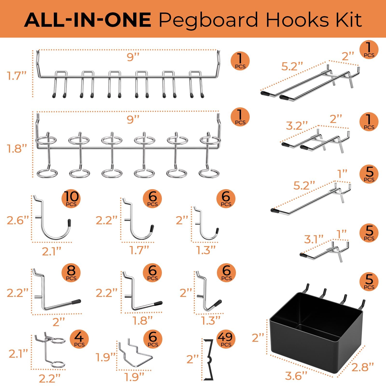 120PCS Pegboard Accessories Organizer Kit, Peg Board Hooks Assortment with Bi...