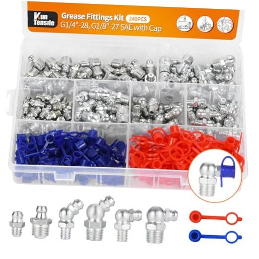 240 Pcs SAE Grease Fittings Kit - G1/4 G1/8 Zerk Fittings Assortment SAE 240pcs