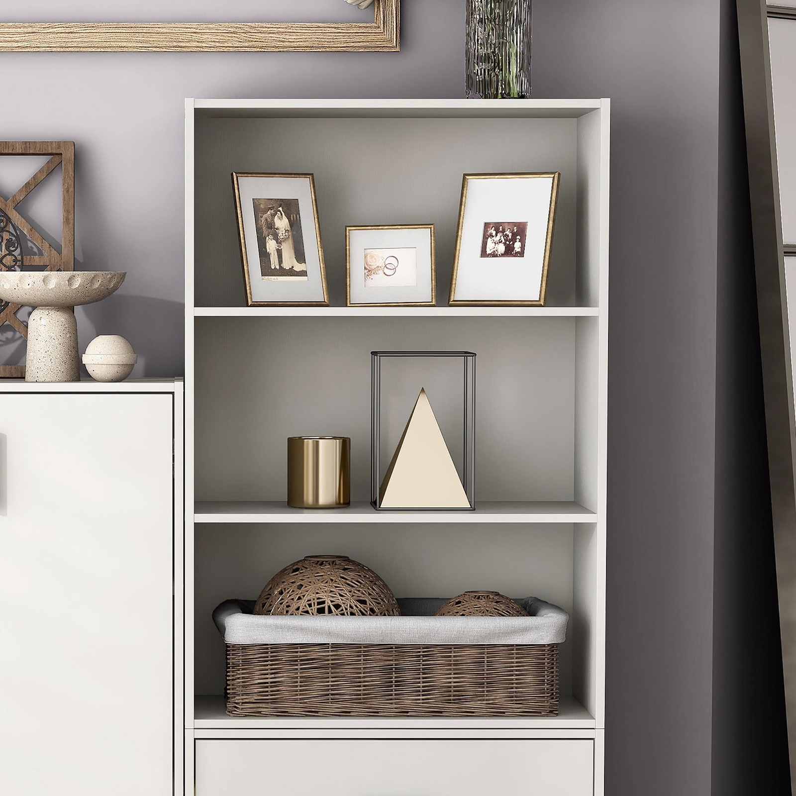 Brooks Stackable 3-Tier Wood White Bookcase