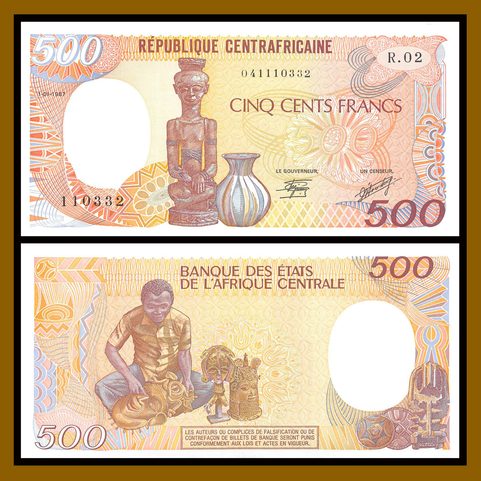 C.A.S/ Central African Republic 500 Francs, 1987 P-14c Unc