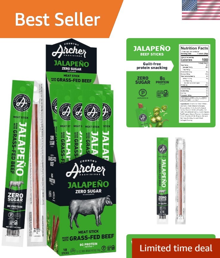 Healthy Gluten-Free Jalapeno Beef Sticks - Bulk Pack of 18, Paleo & Keto Snack